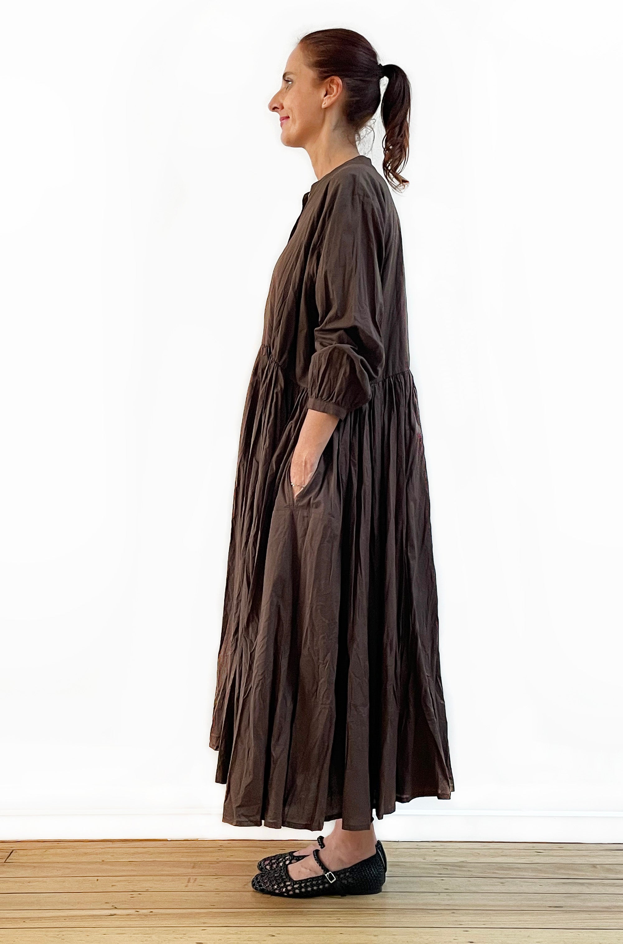 COTTON TWIST & GO BUTTON THRU DRESS CHOCOLATE