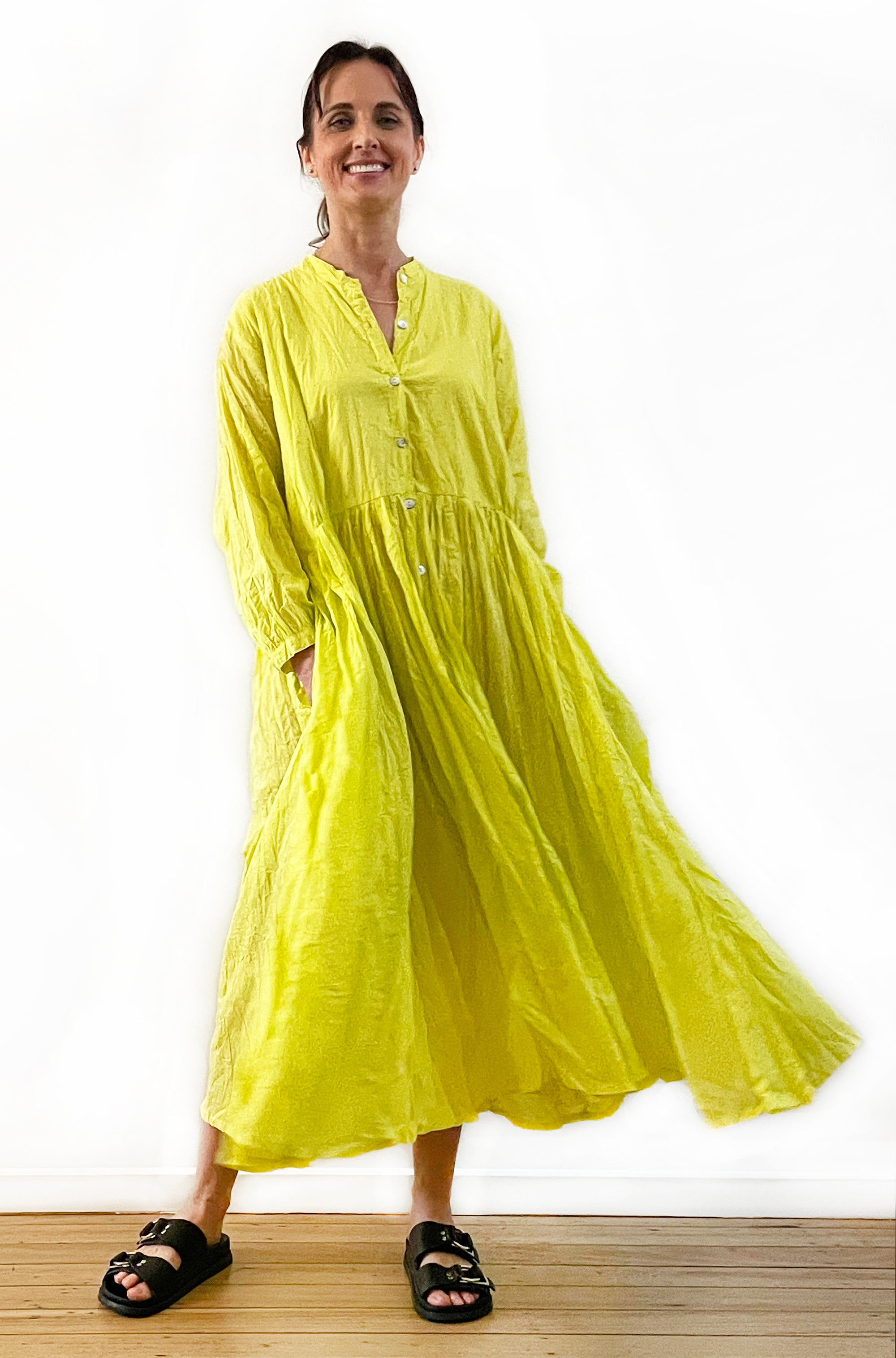 COTTON TWIST & GO BUTTON THRU DRESS SUMMER LIME