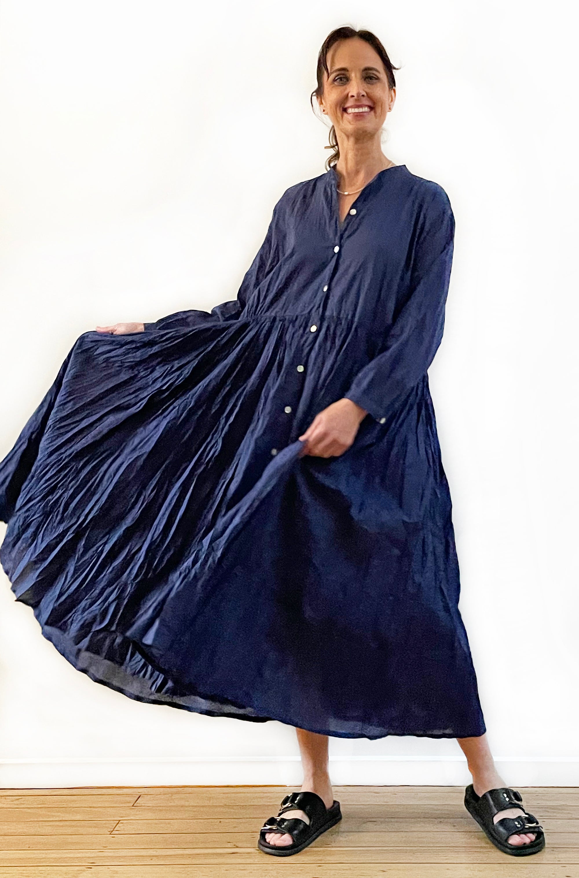 COTTON TWIST & GO BUTTON THRU DRESS SOFT NAVY