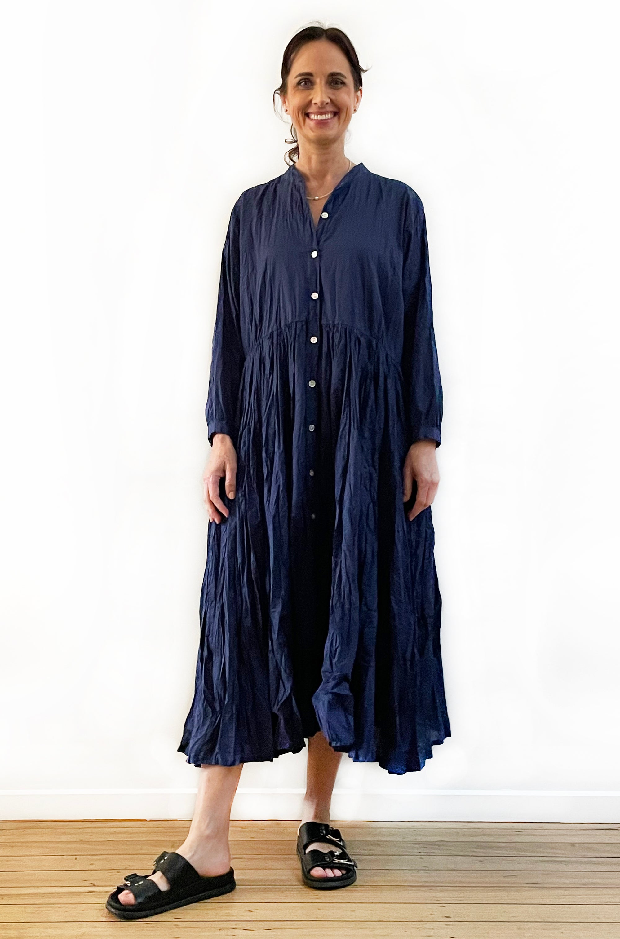 COTTON TWIST & GO BUTTON THRU DRESS SOFT NAVY
