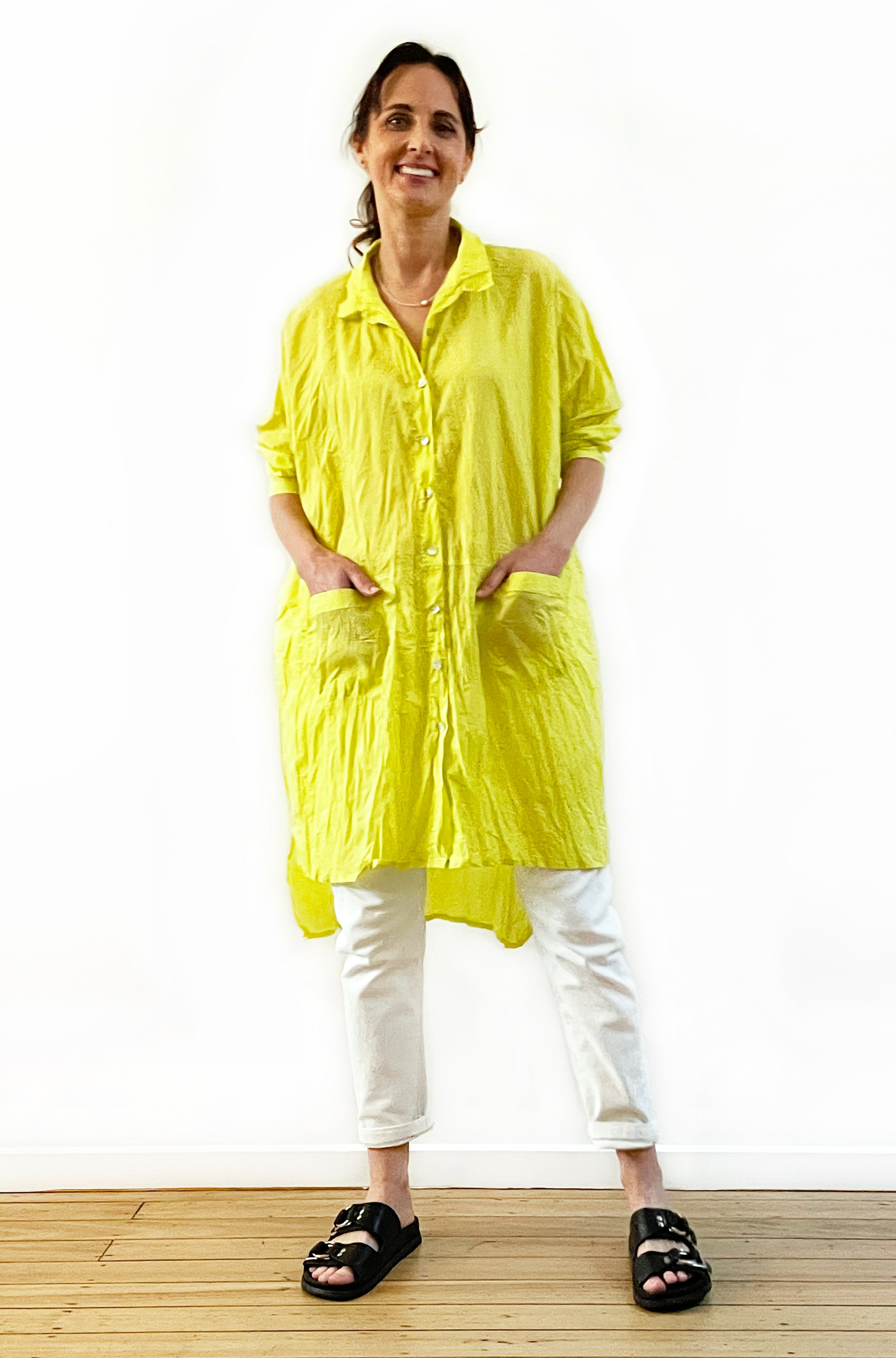 COTTON TWIST & GO LONGLINE OVERSHIRT SUMMER LIME