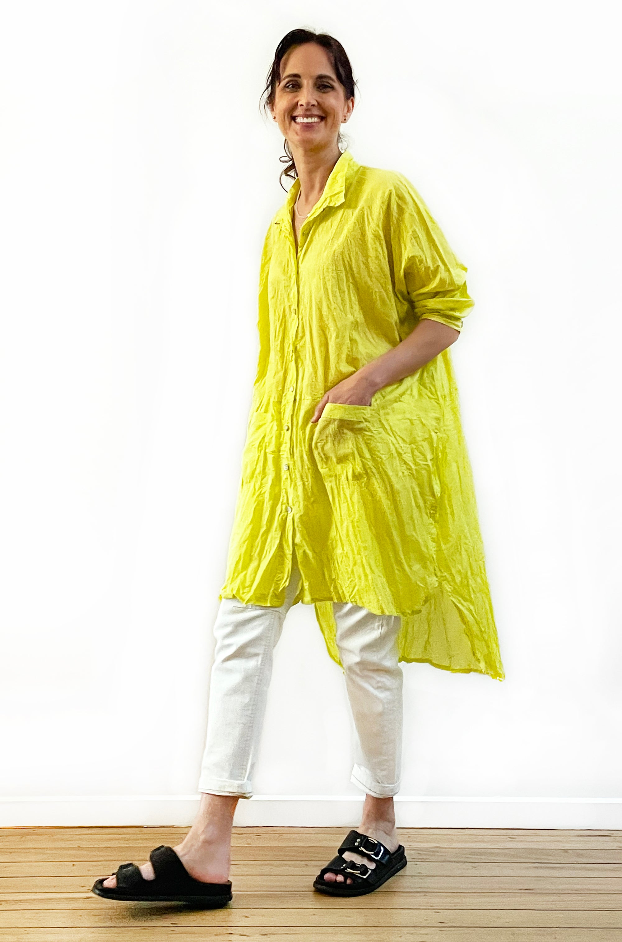 COTTON TWIST & GO LONGLINE OVERSHIRT SUMMER LIME