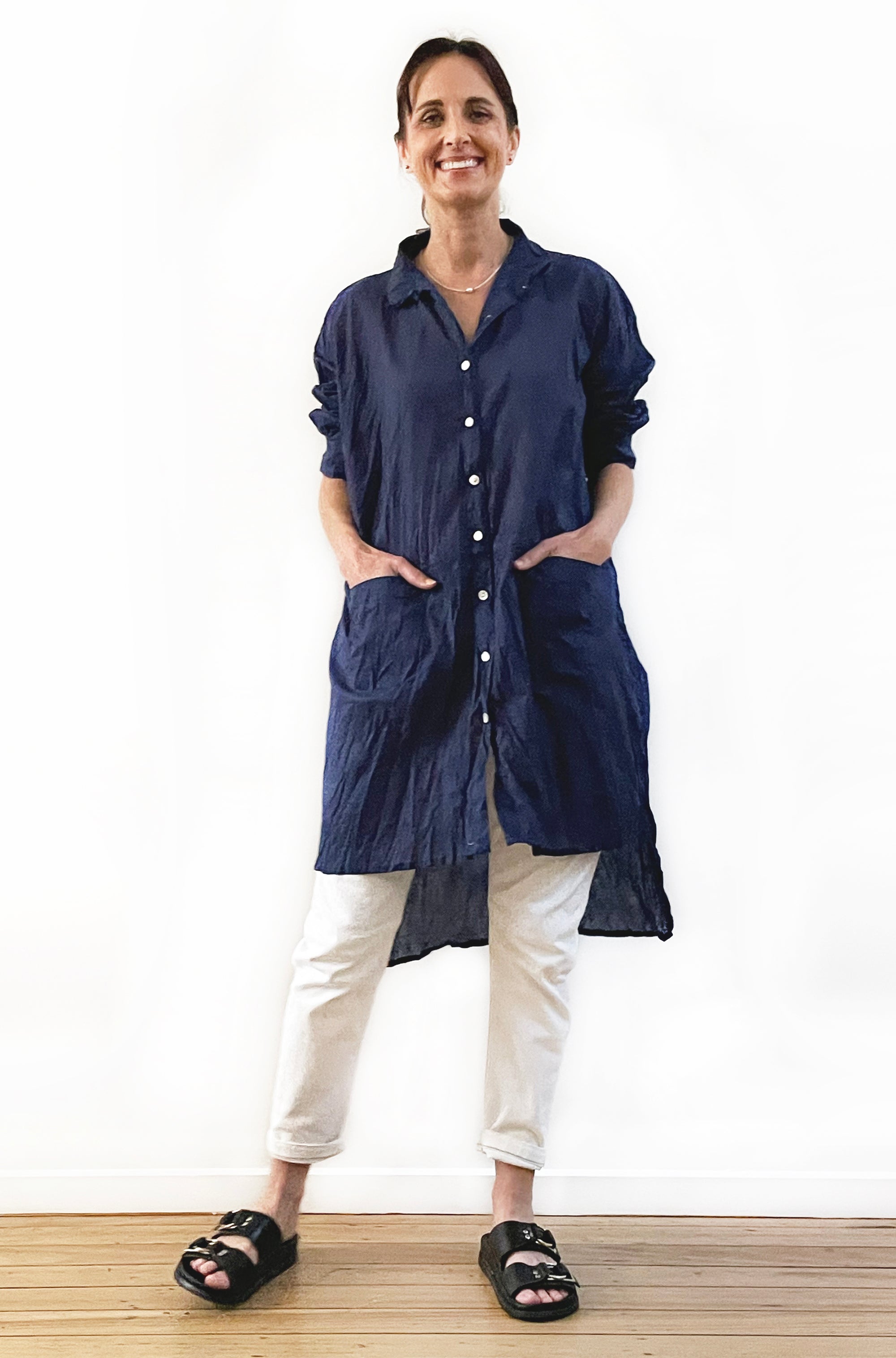 COTTON TWIST & GO LONGLINE OVERSHIRT SOFT NAVY