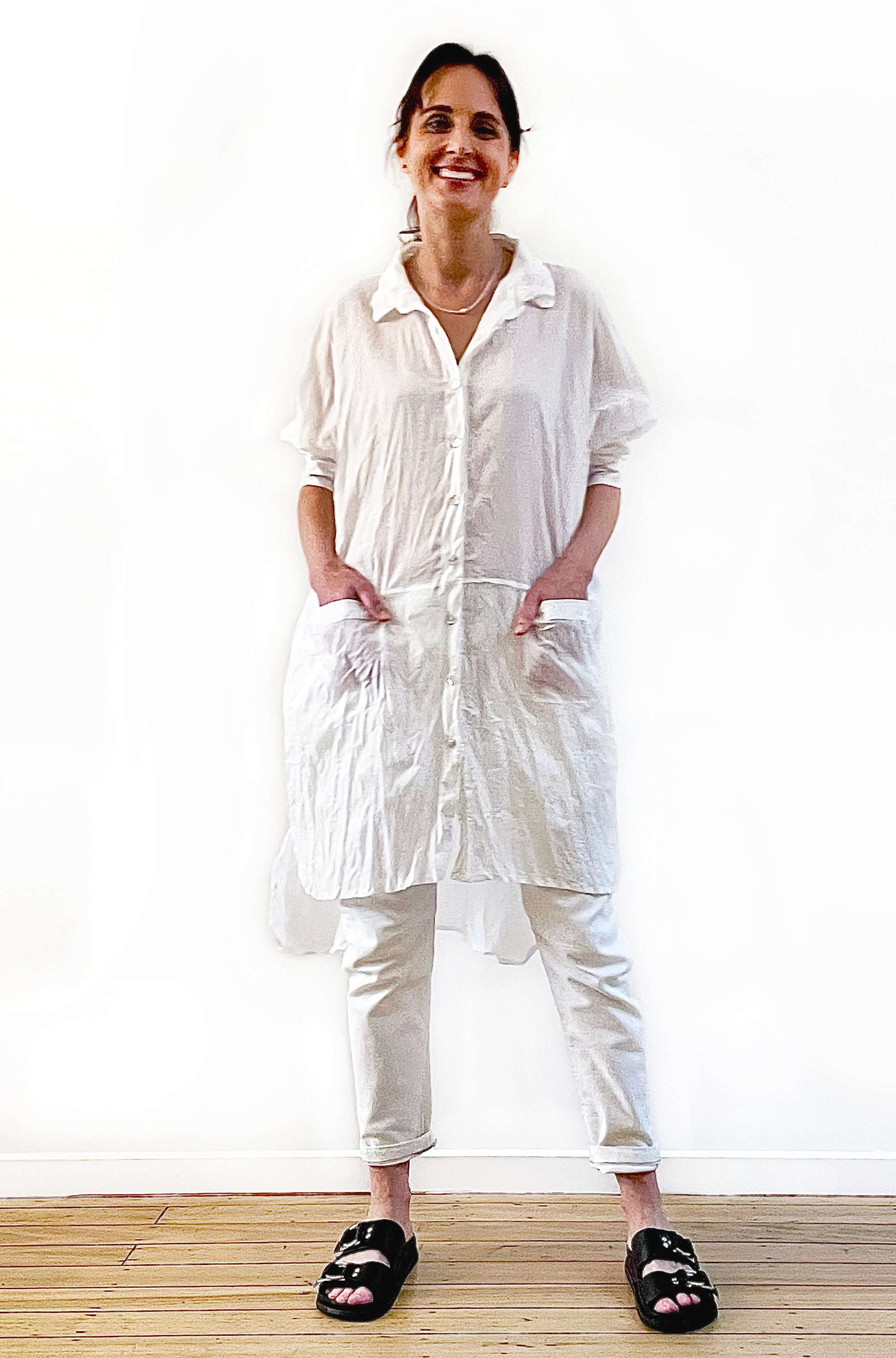 COTTON TWIST & GO LONGLINE OVERSHIRT WHITE