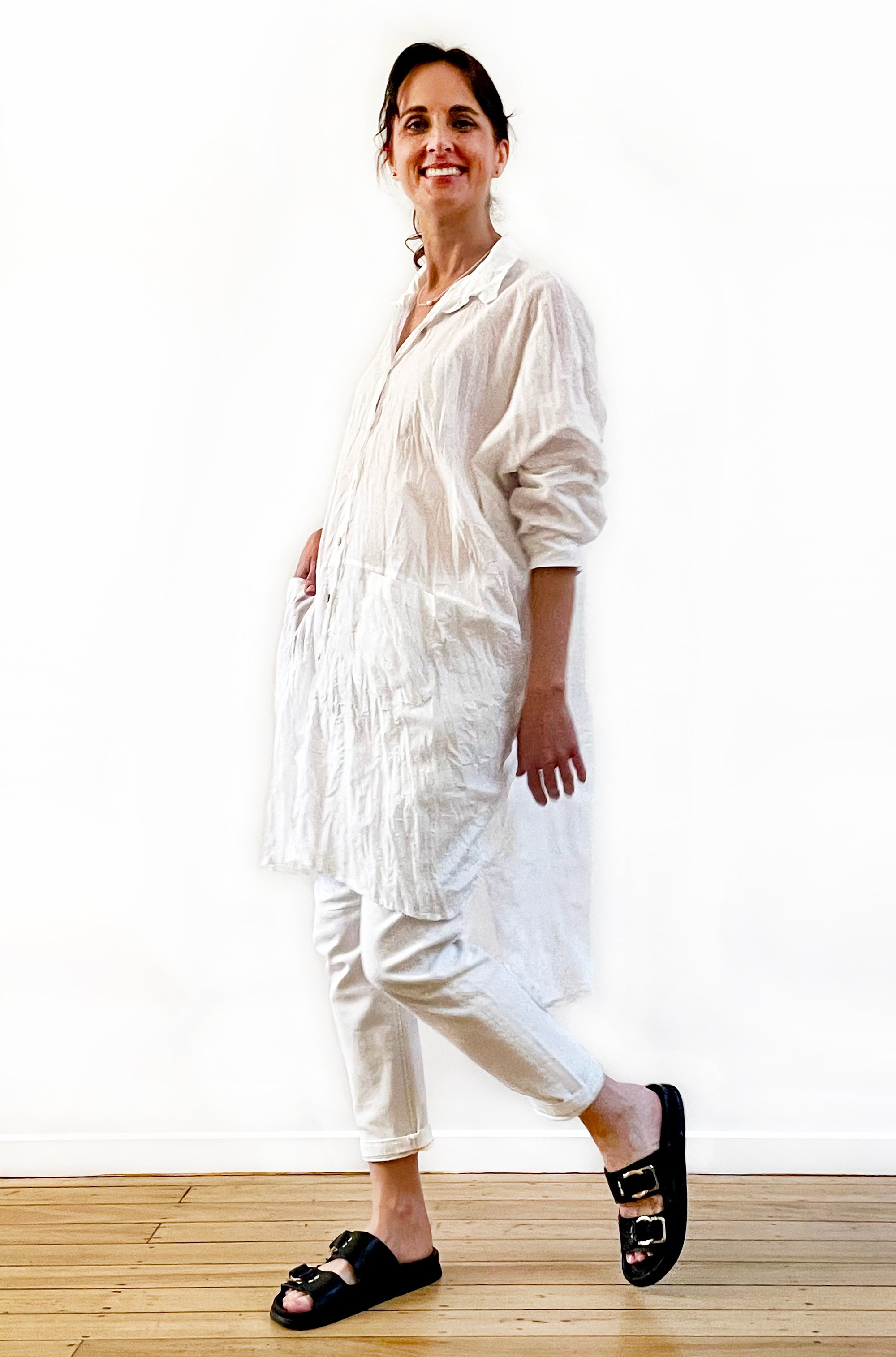 COTTON TWIST & GO LONGLINE OVERSHIRT WHITE