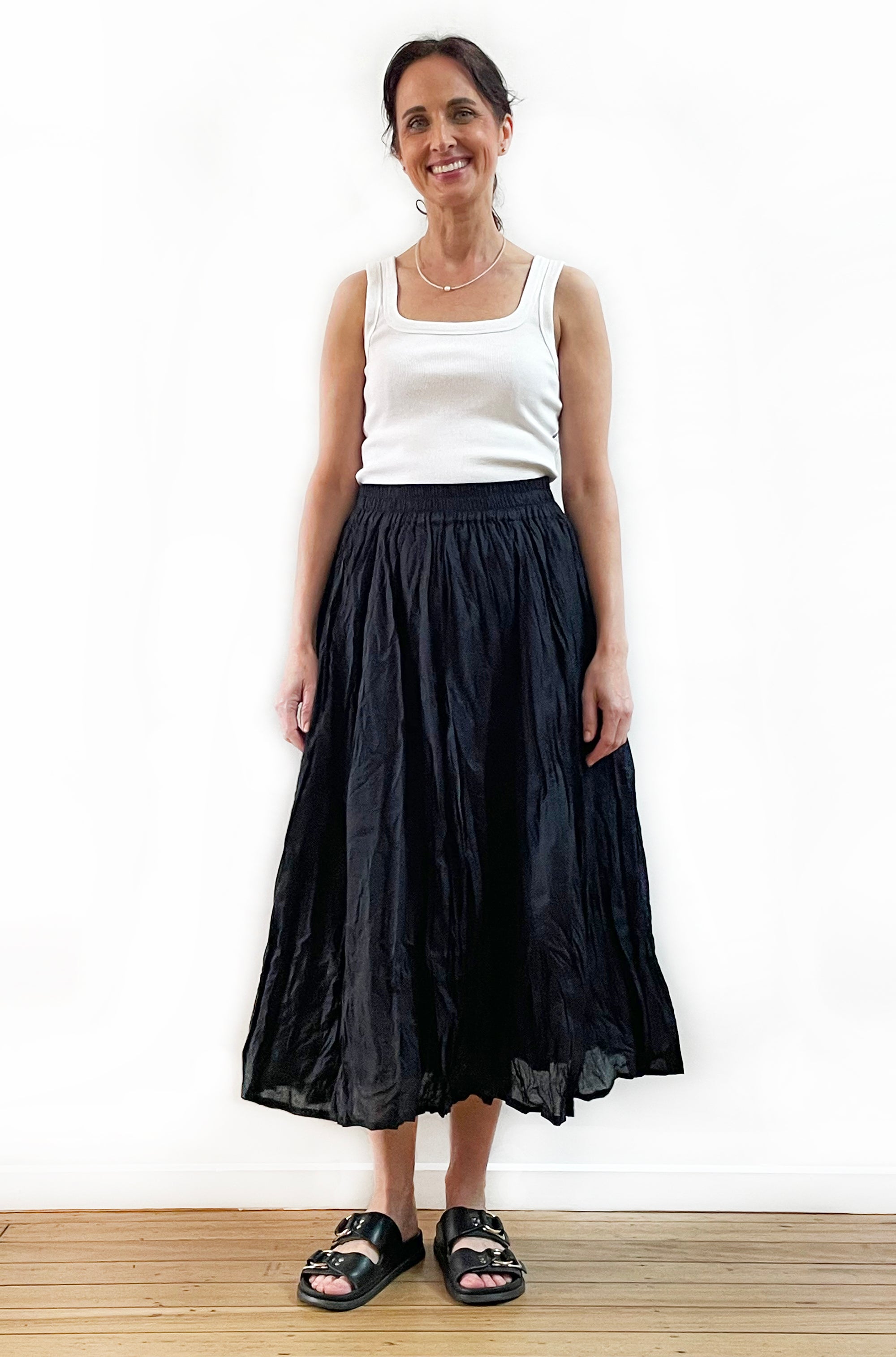 COTTON TWIST & GO MIDI SKIRT BLACK