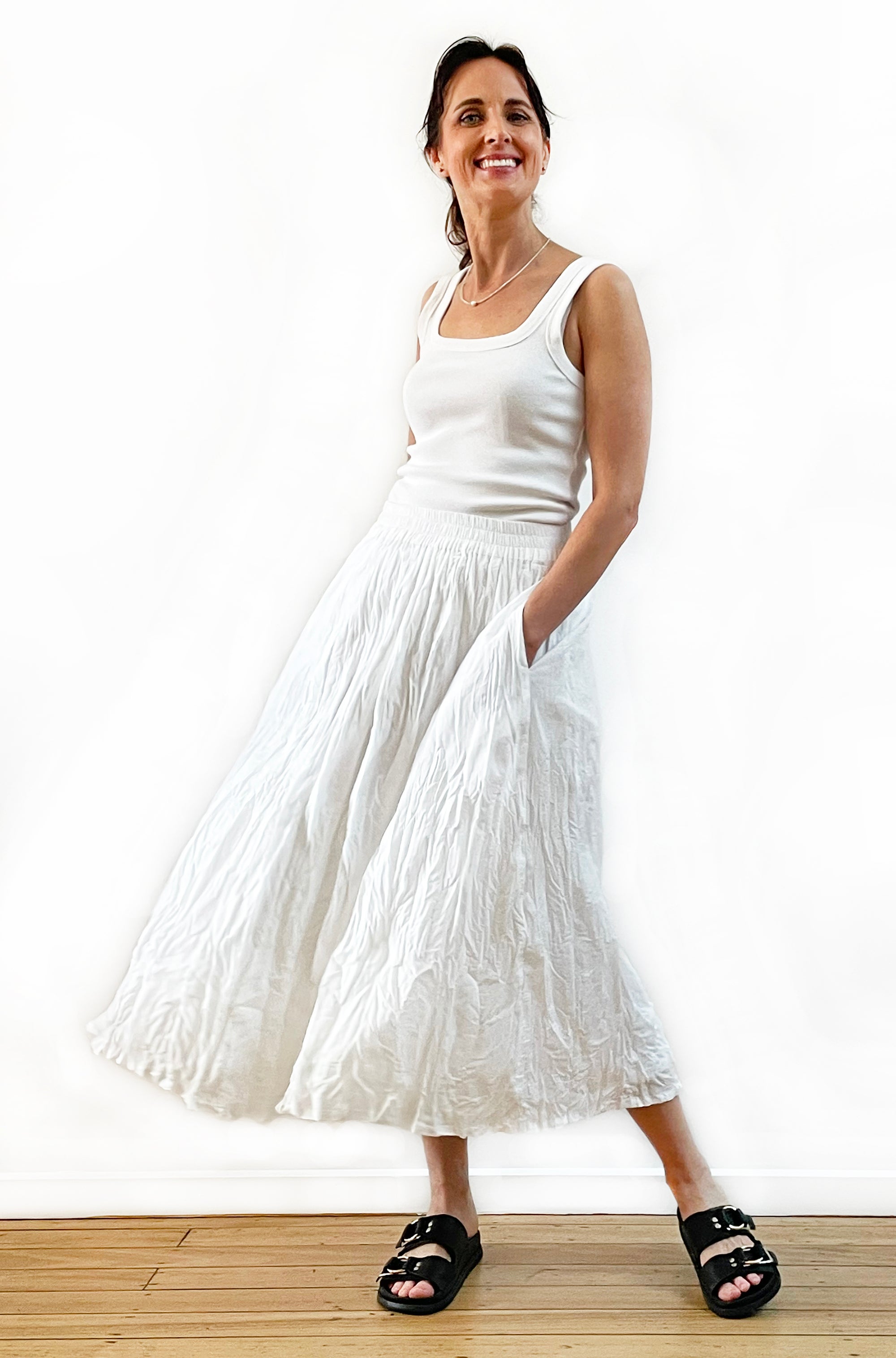 COTTON TWIST & GO MIDI SKIRT WHITE