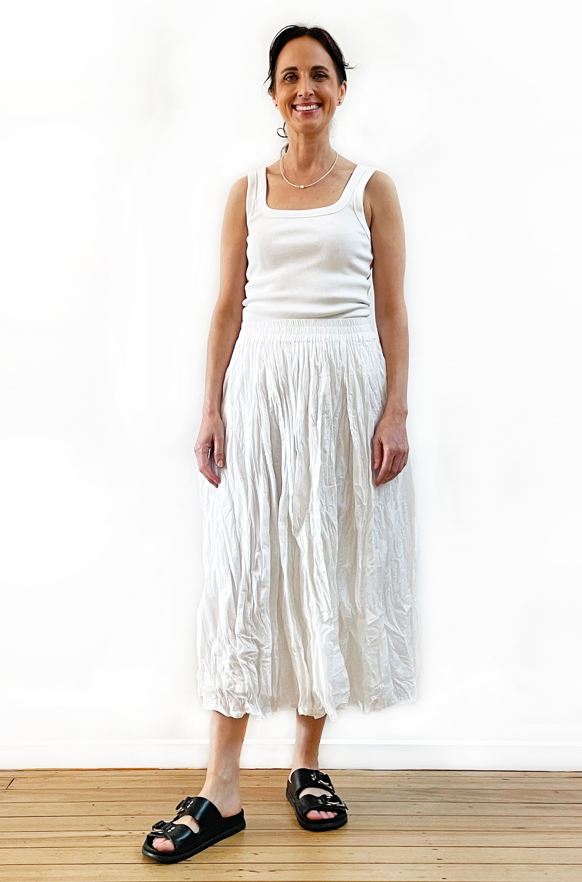 COTTON TWIST & GO MIDI SKIRT WHITE