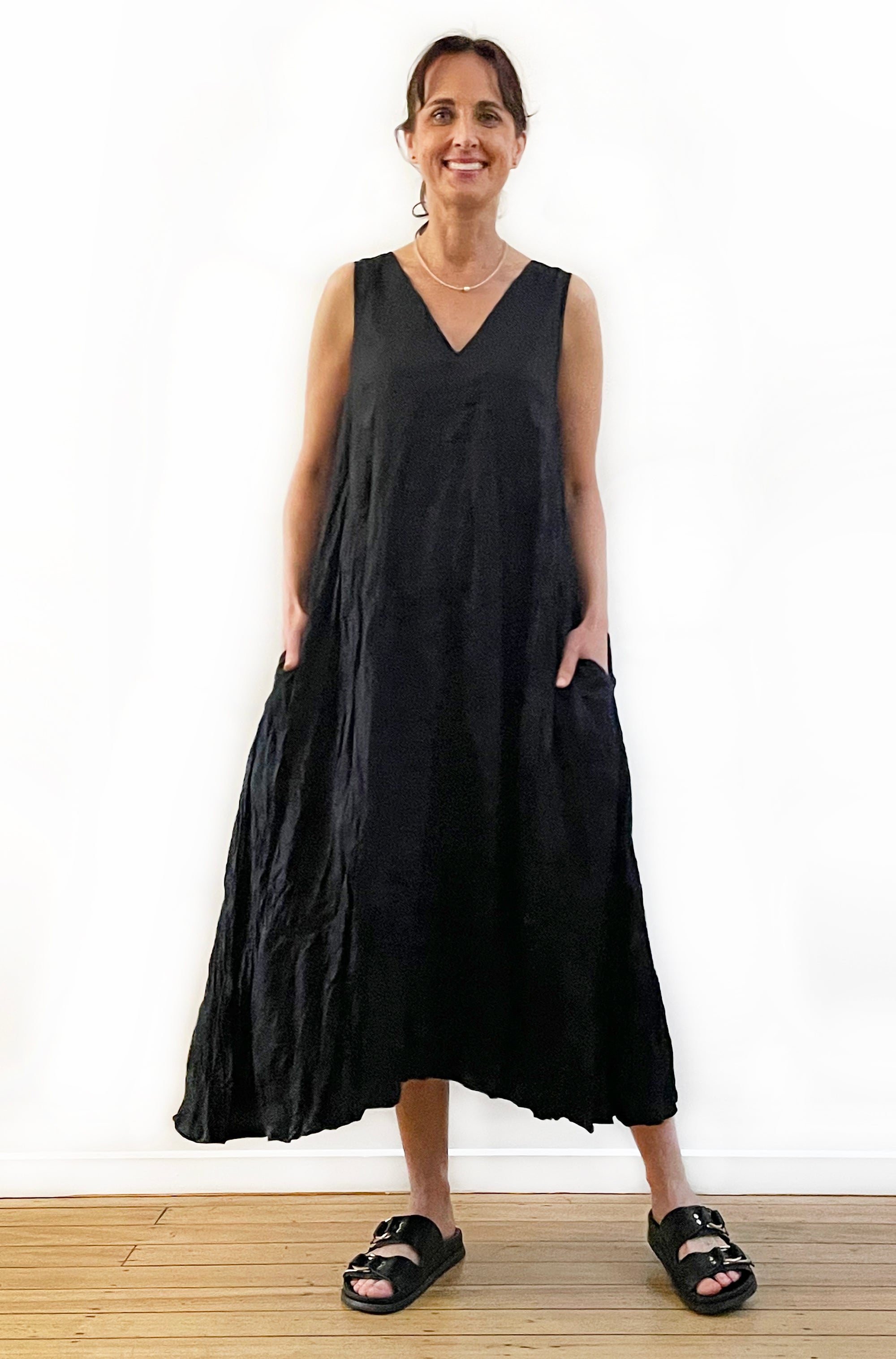COTTON TWIST & GO SLEEVELESS DRESS BLACK