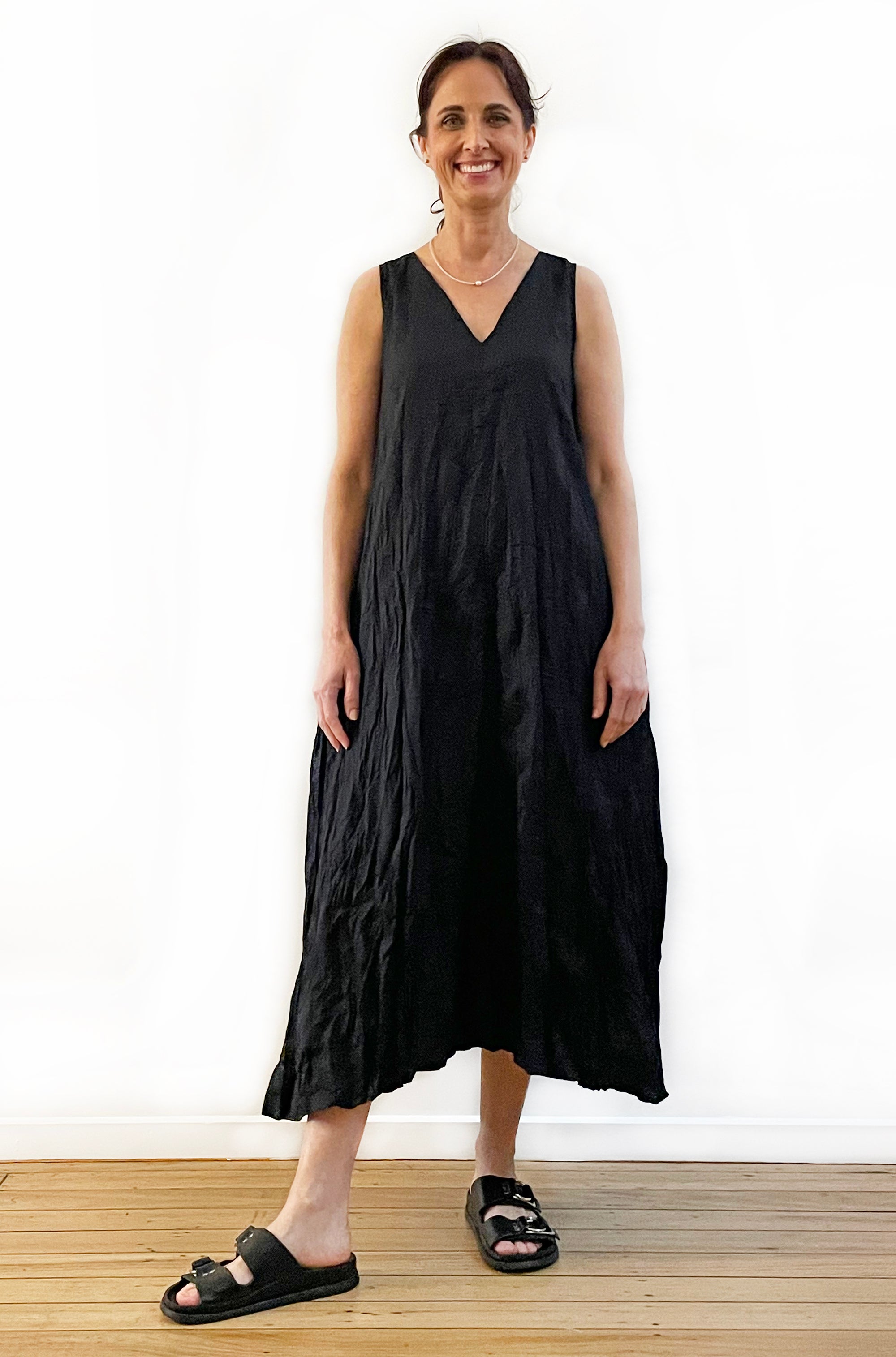 COTTON TWIST & GO SLEEVELESS DRESS BLACK