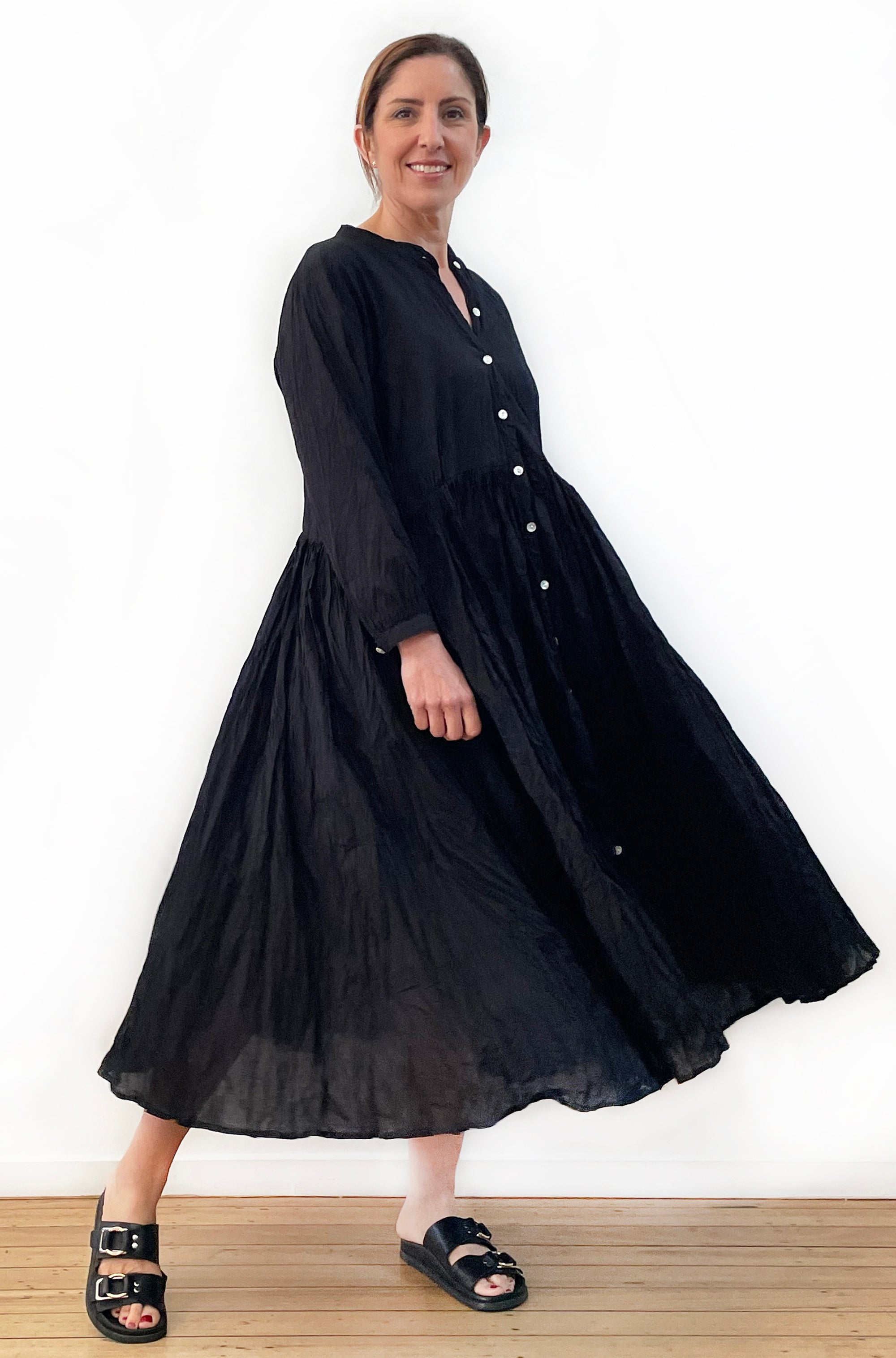 COTTON TWIST & GO BUTTON THRU DRESS BLACK