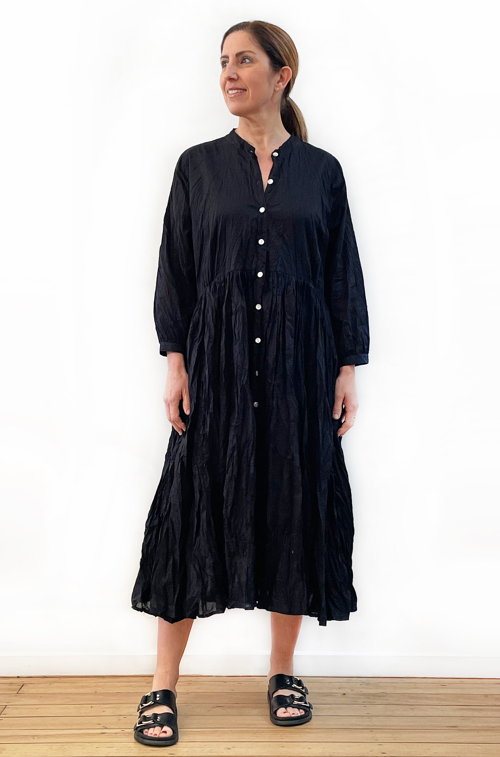 COTTON TWIST & GO BUTTON THRU DRESS BLACK