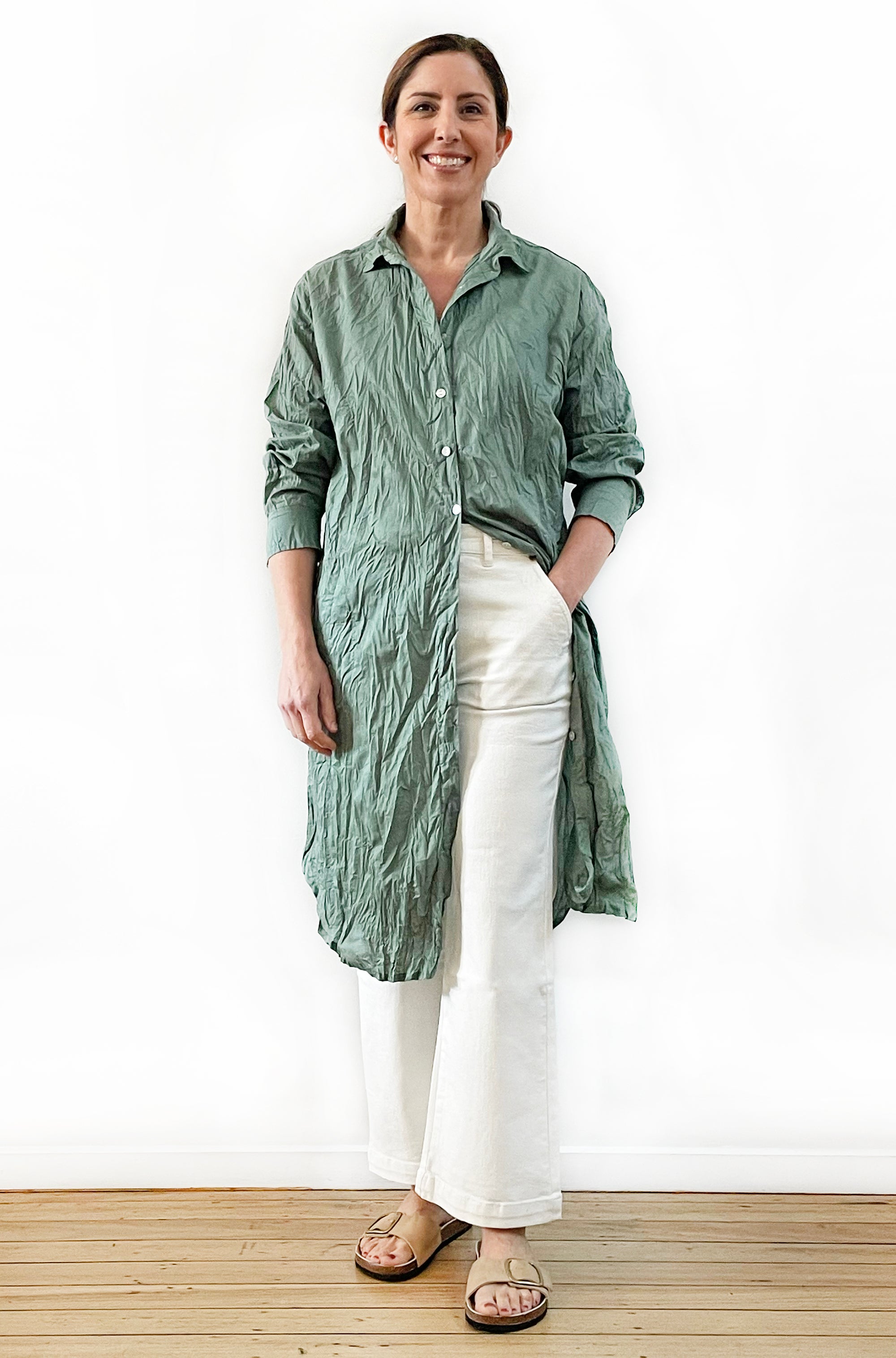 COTTON TWIST & GO LONGLINE SHIRT SUMMER SAGE