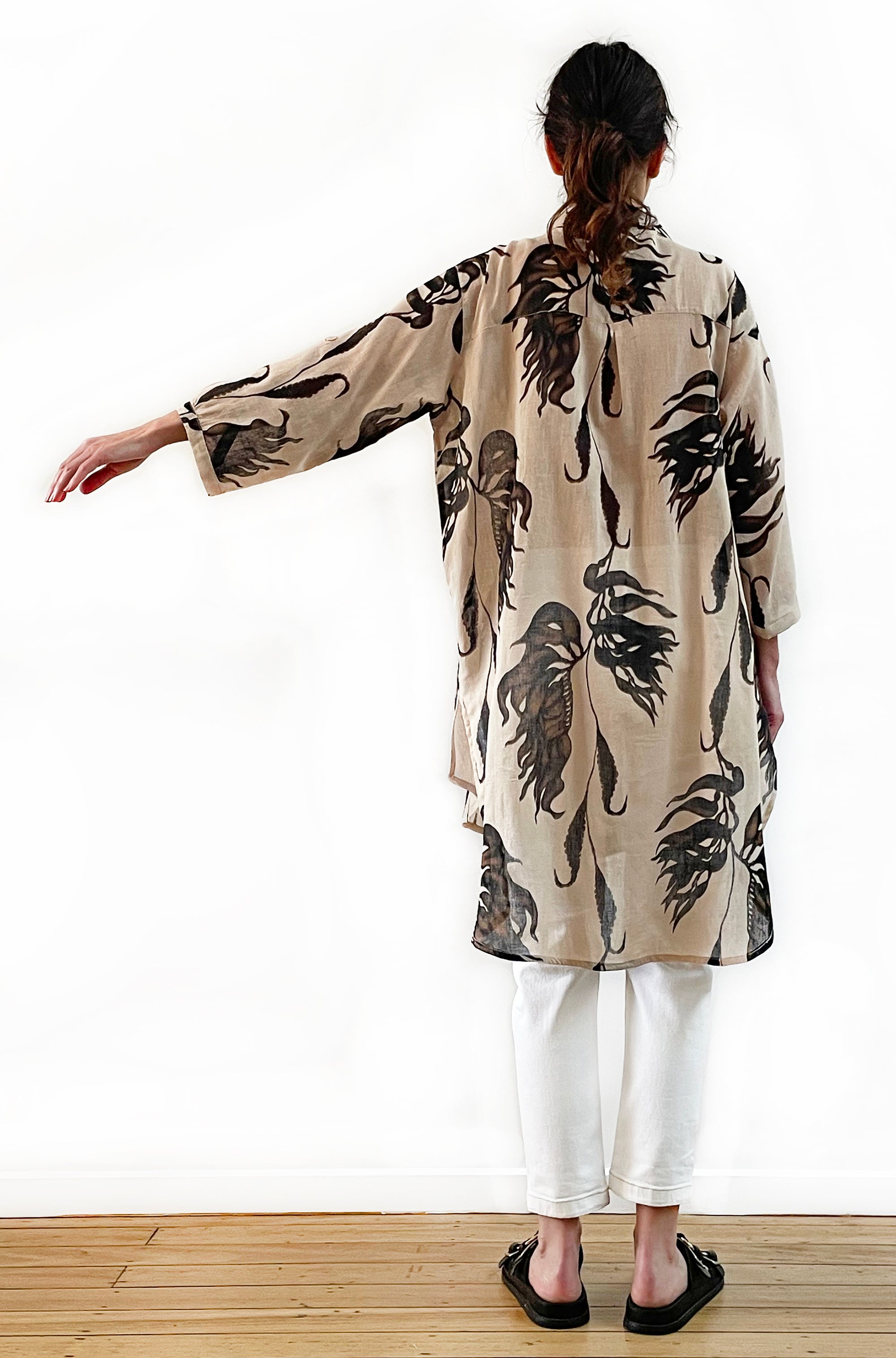 COTTON VOILE LONGLINE OVERSHIRT LEAF