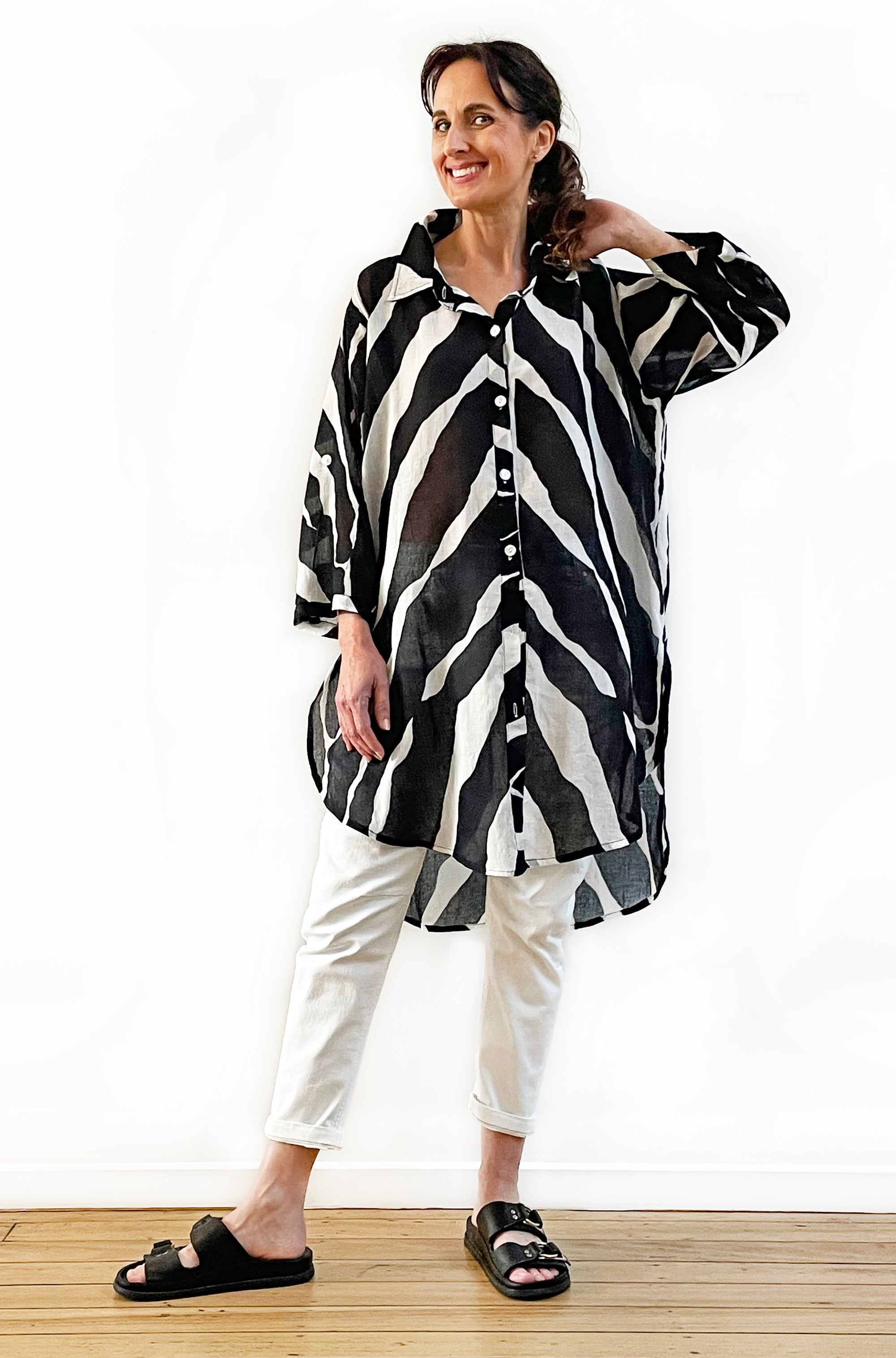 COTTON VOILE LONGLINE OVERSHIRT ZEBRA