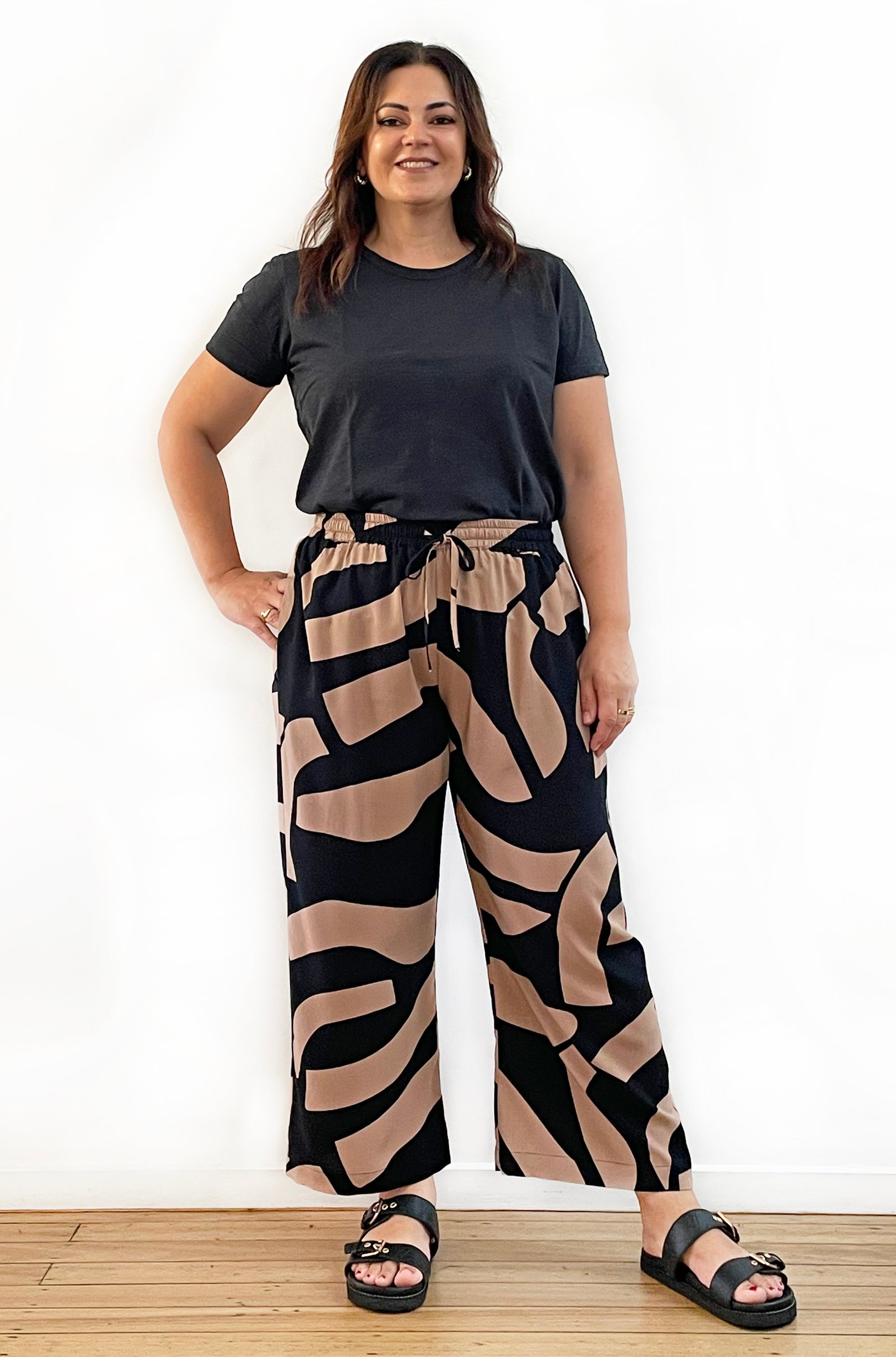 PRINT CROPPED WIDE LEG PANT ABSTRACT