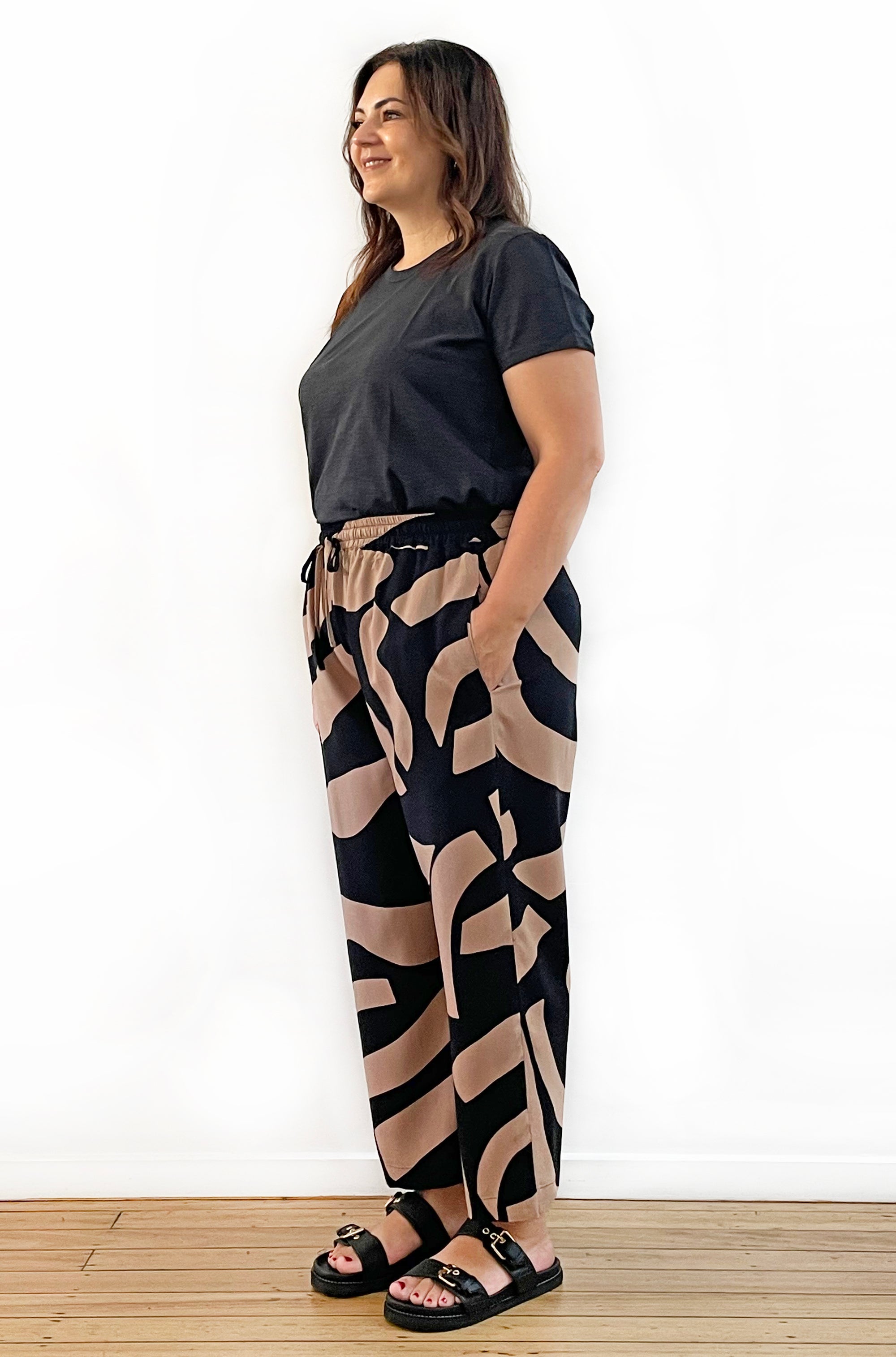 PRINT CROPPED WIDE LEG PANT ABSTRACT