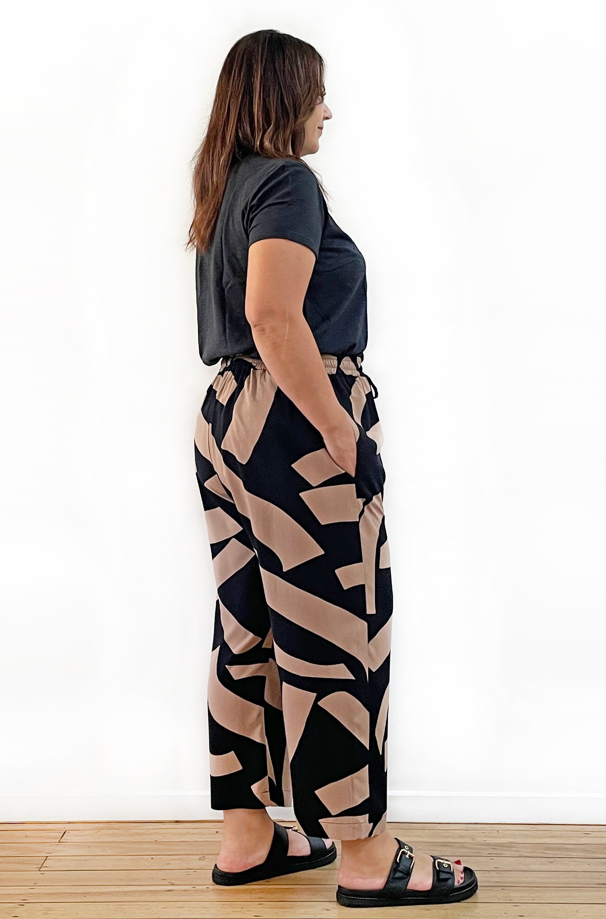 PRINT CROPPED WIDE LEG PANT ABSTRACT