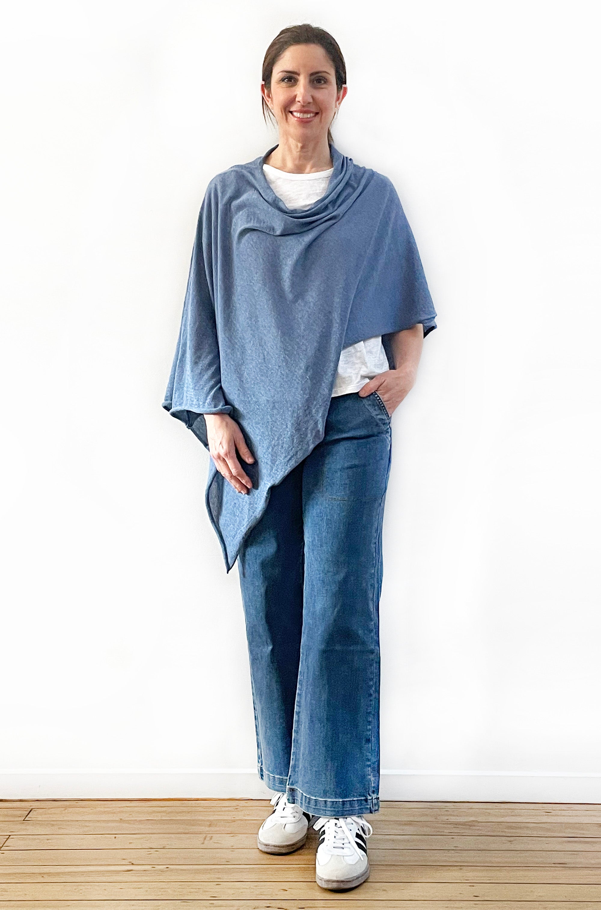 DON'T FORGET ME COTTON 5-WAY KNIT PONCHO DENIM BLUE