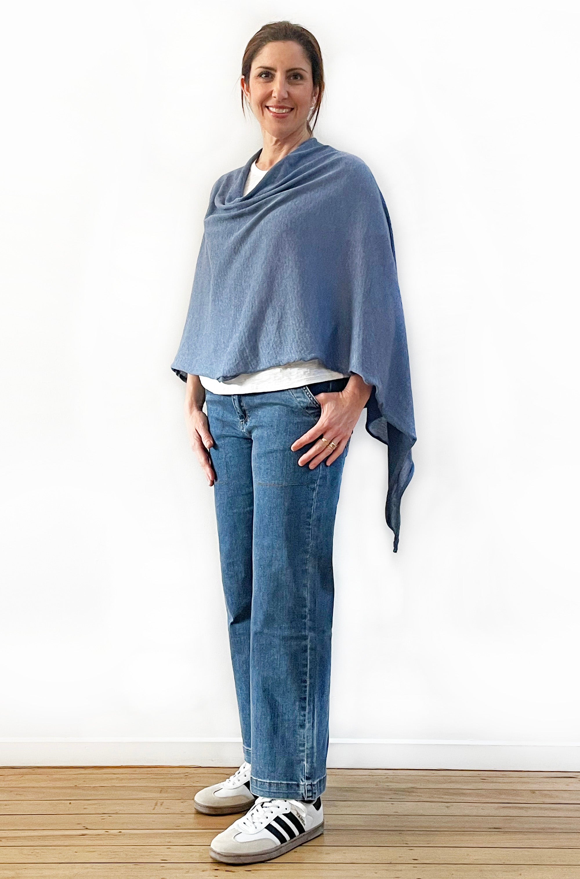 DON'T FORGET ME COTTON 5-WAY KNIT PONCHO DENIM BLUE