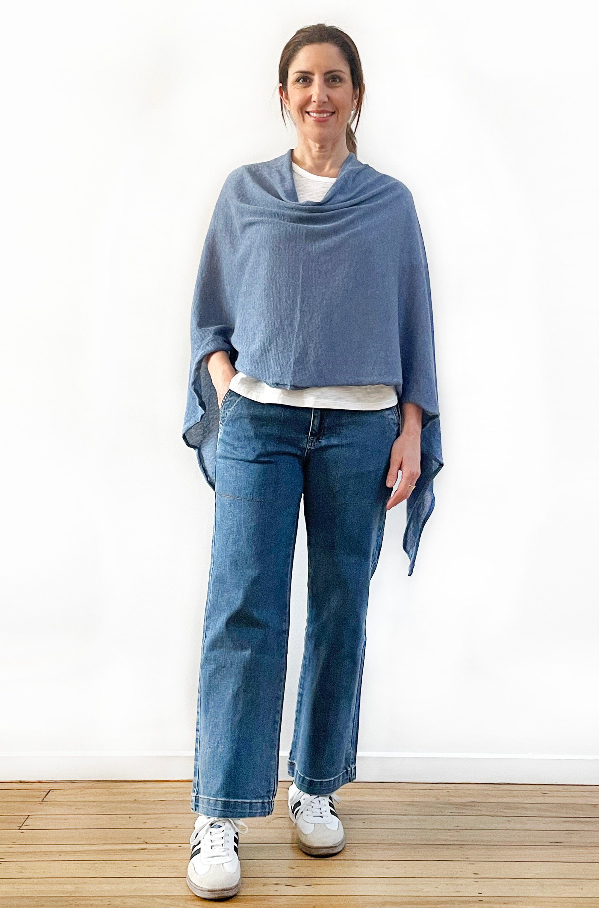 DON'T FORGET ME COTTON 5-WAY KNIT PONCHO DENIM BLUE