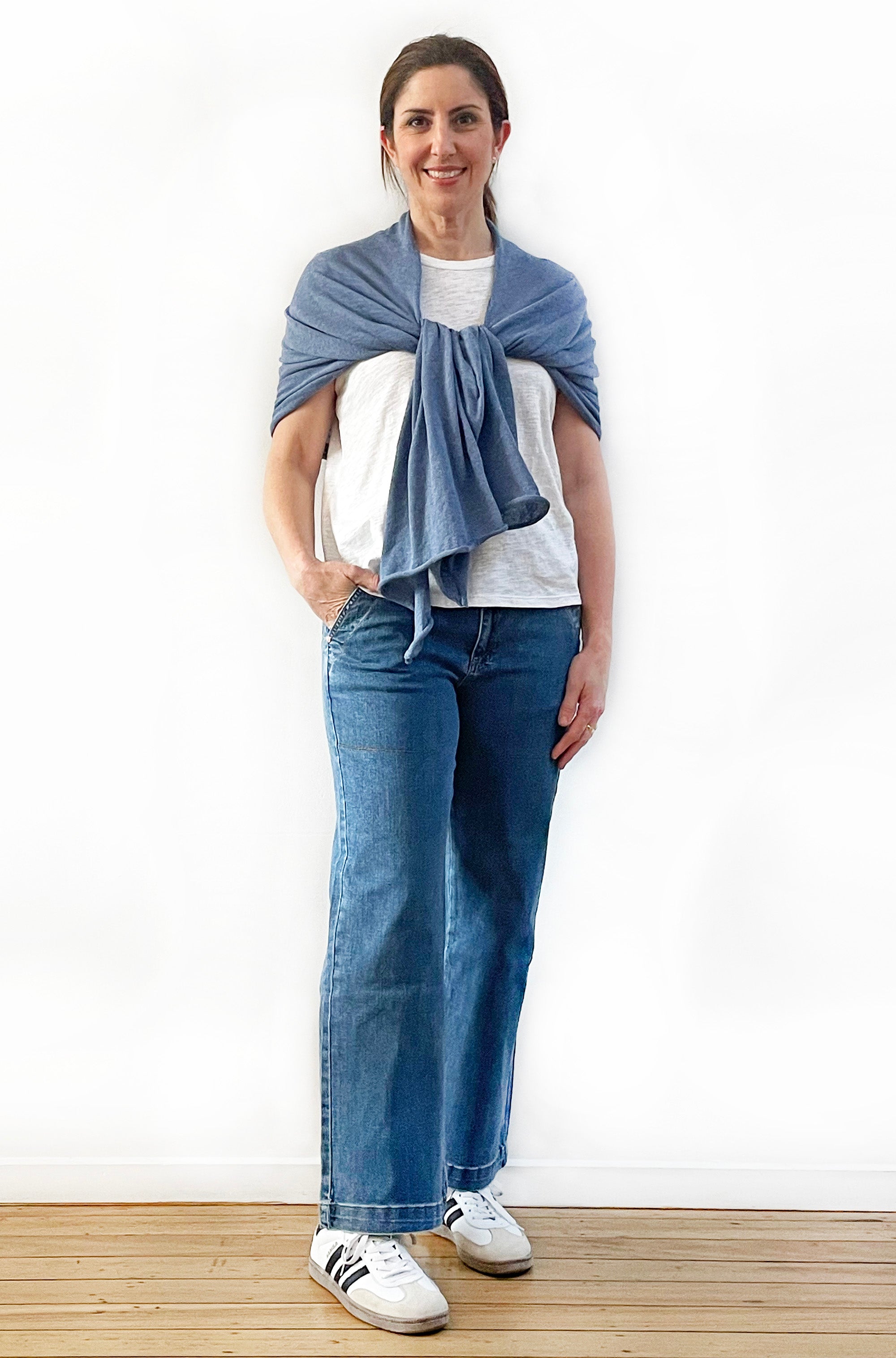 DON'T FORGET ME COTTON 5-WAY KNIT PONCHO DENIM BLUE