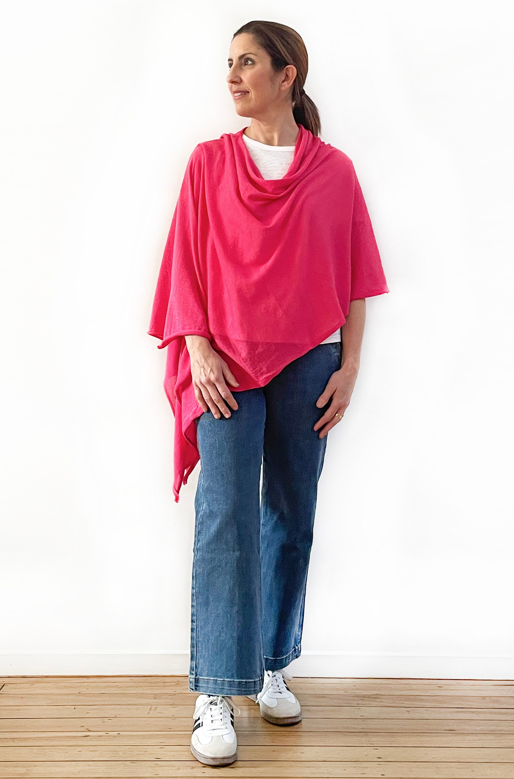 DON'T FORGET ME COTTON 5-WAY KNIT PONCHO FUCHSIA