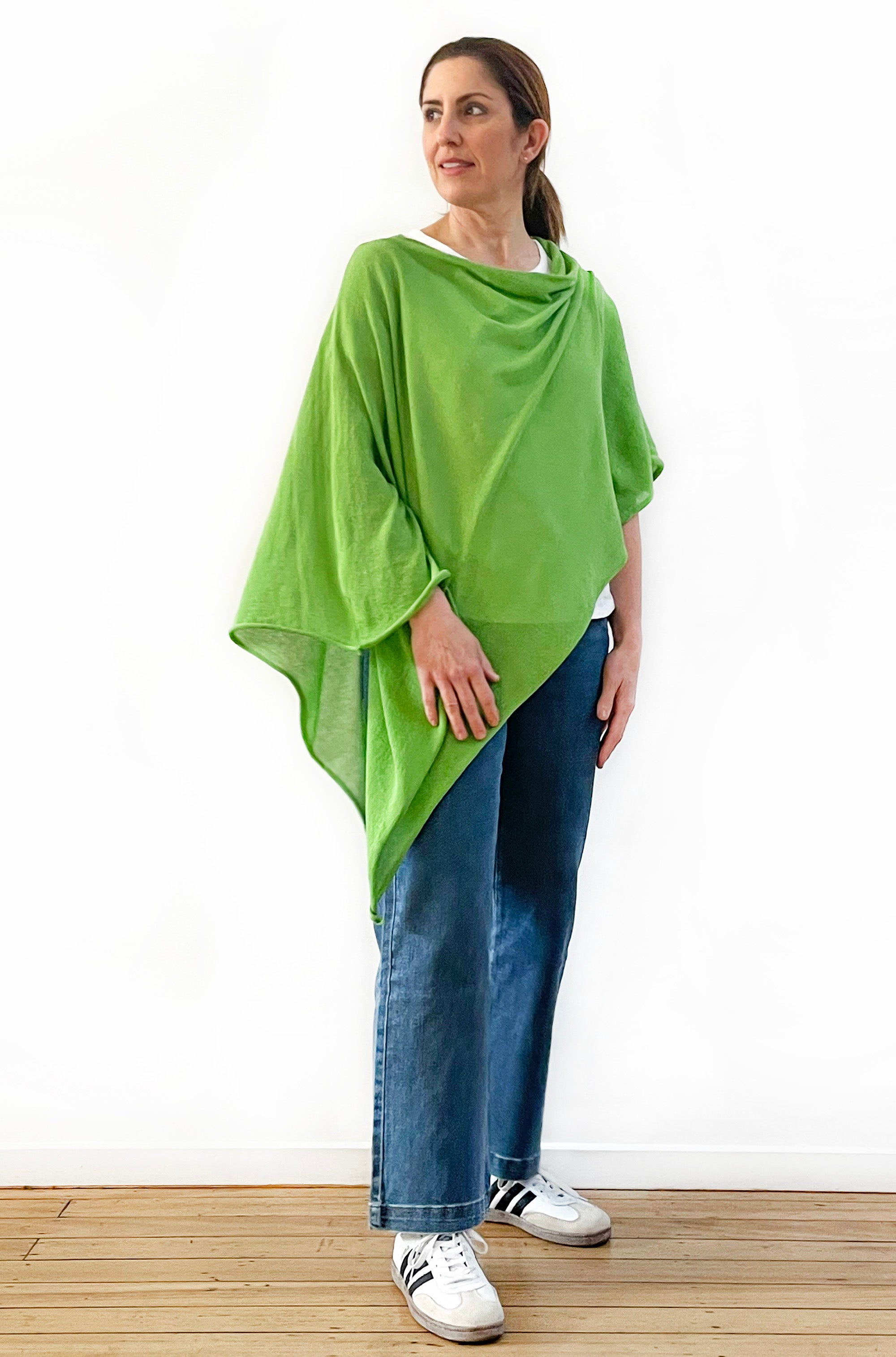 DON'T FORGET ME COTTON 5-WAY KNIT PONCHO GRASS GREEN