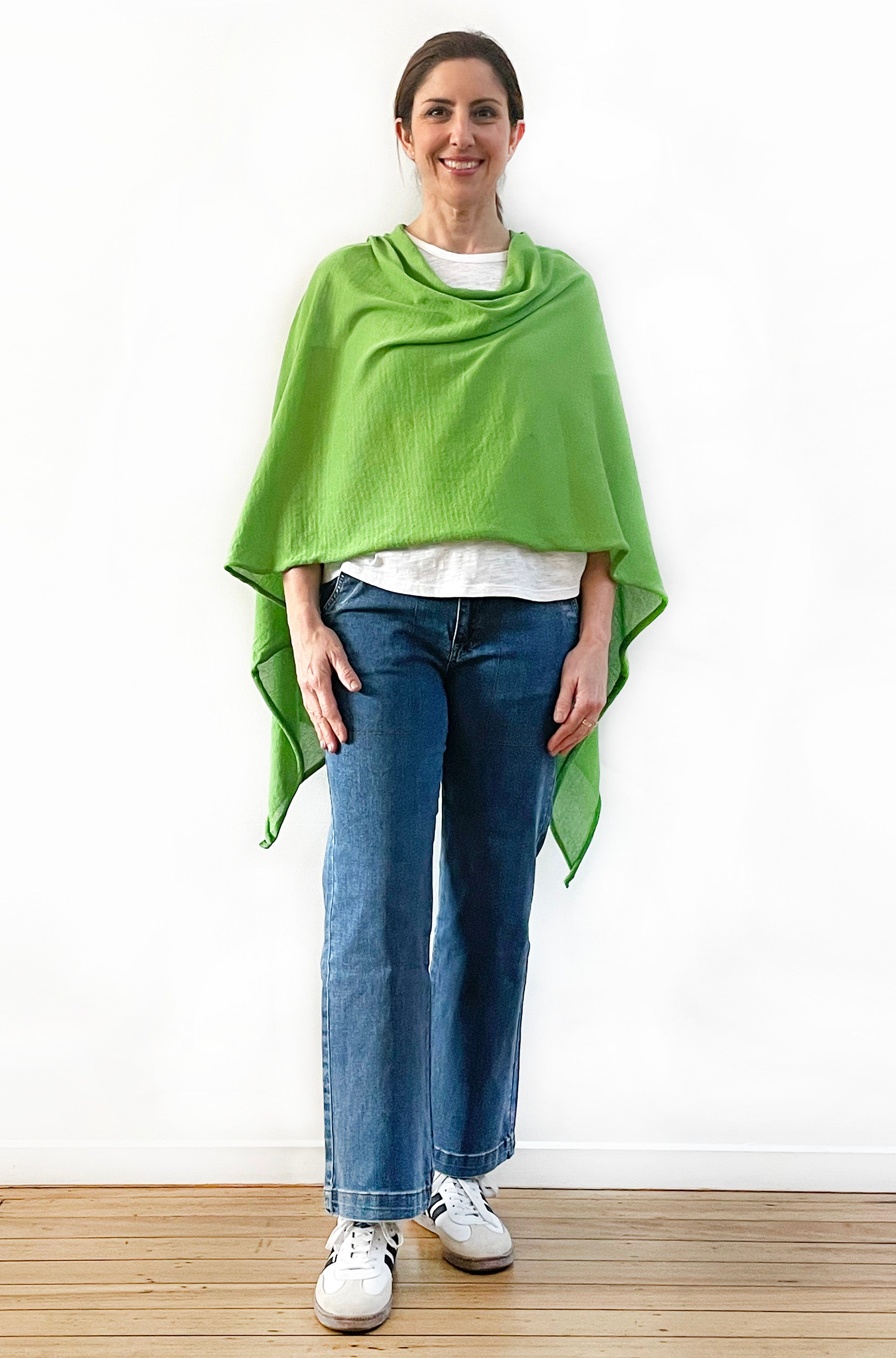 DON'T FORGET ME COTTON 5-WAY KNIT PONCHO GRASS GREEN