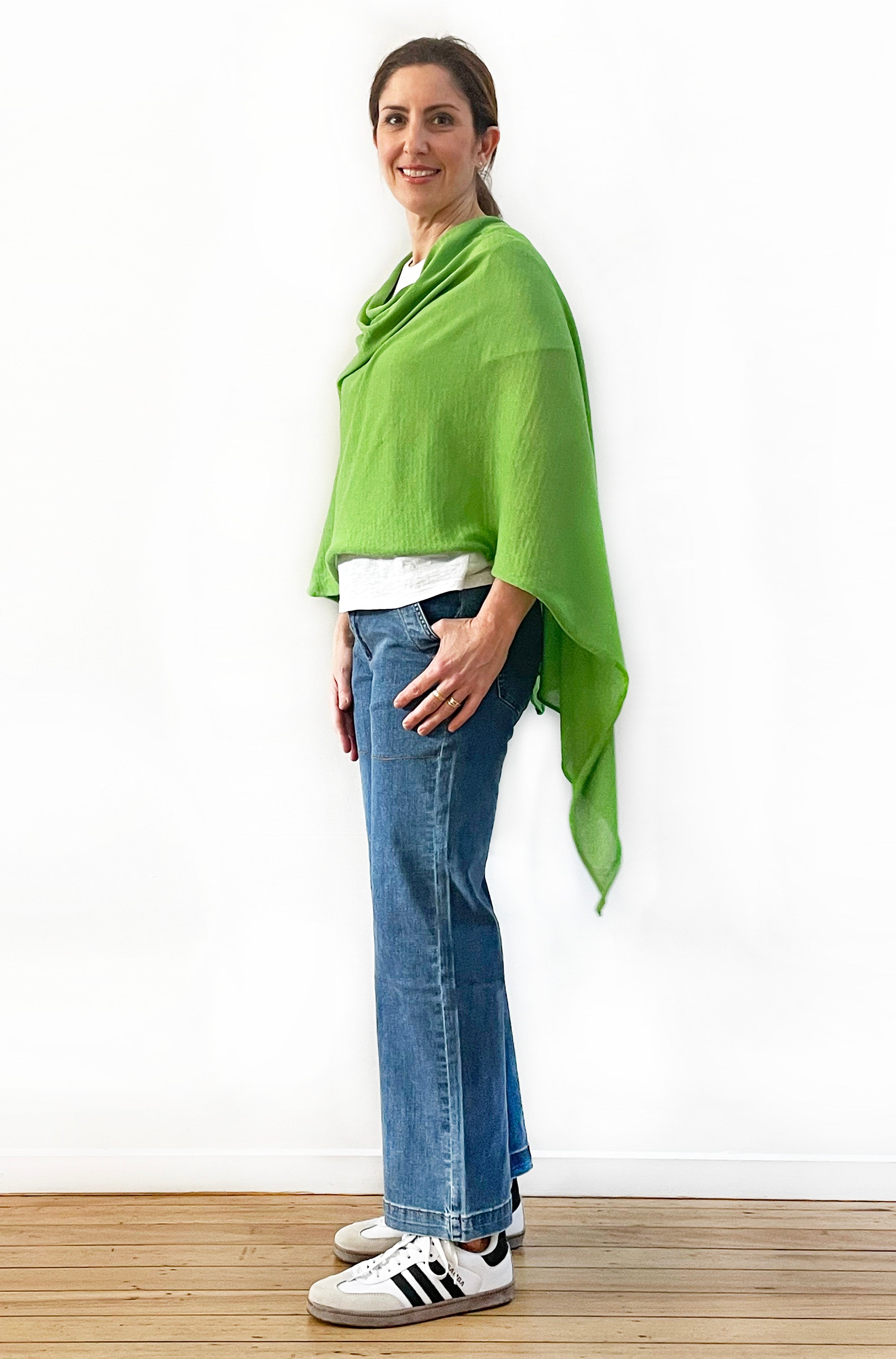 DON'T FORGET ME COTTON 5-WAY KNIT PONCHO GRASS GREEN