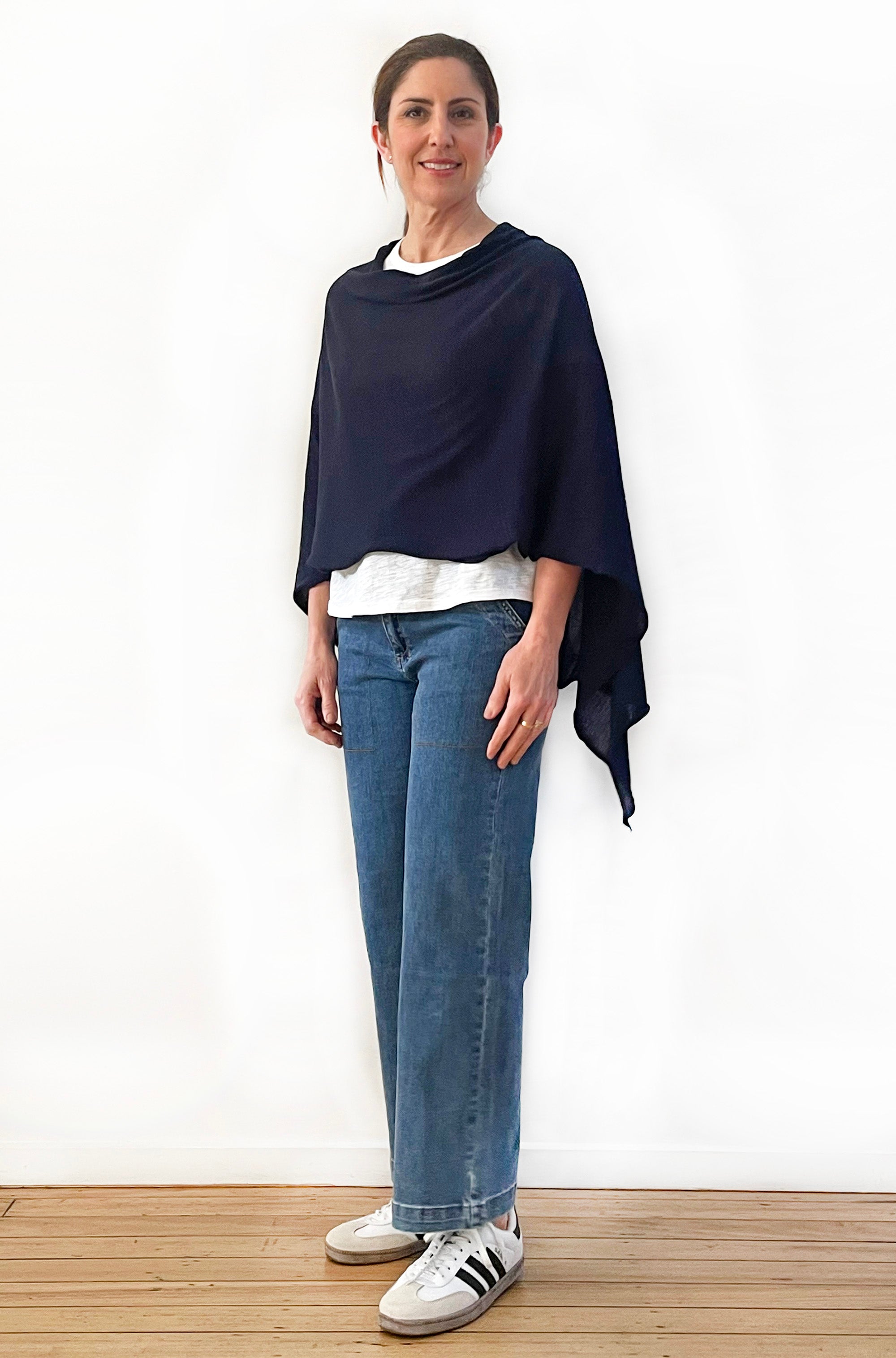 DON'T FORGET ME COTTON 5-WAY KNIT PONCHO NAVY