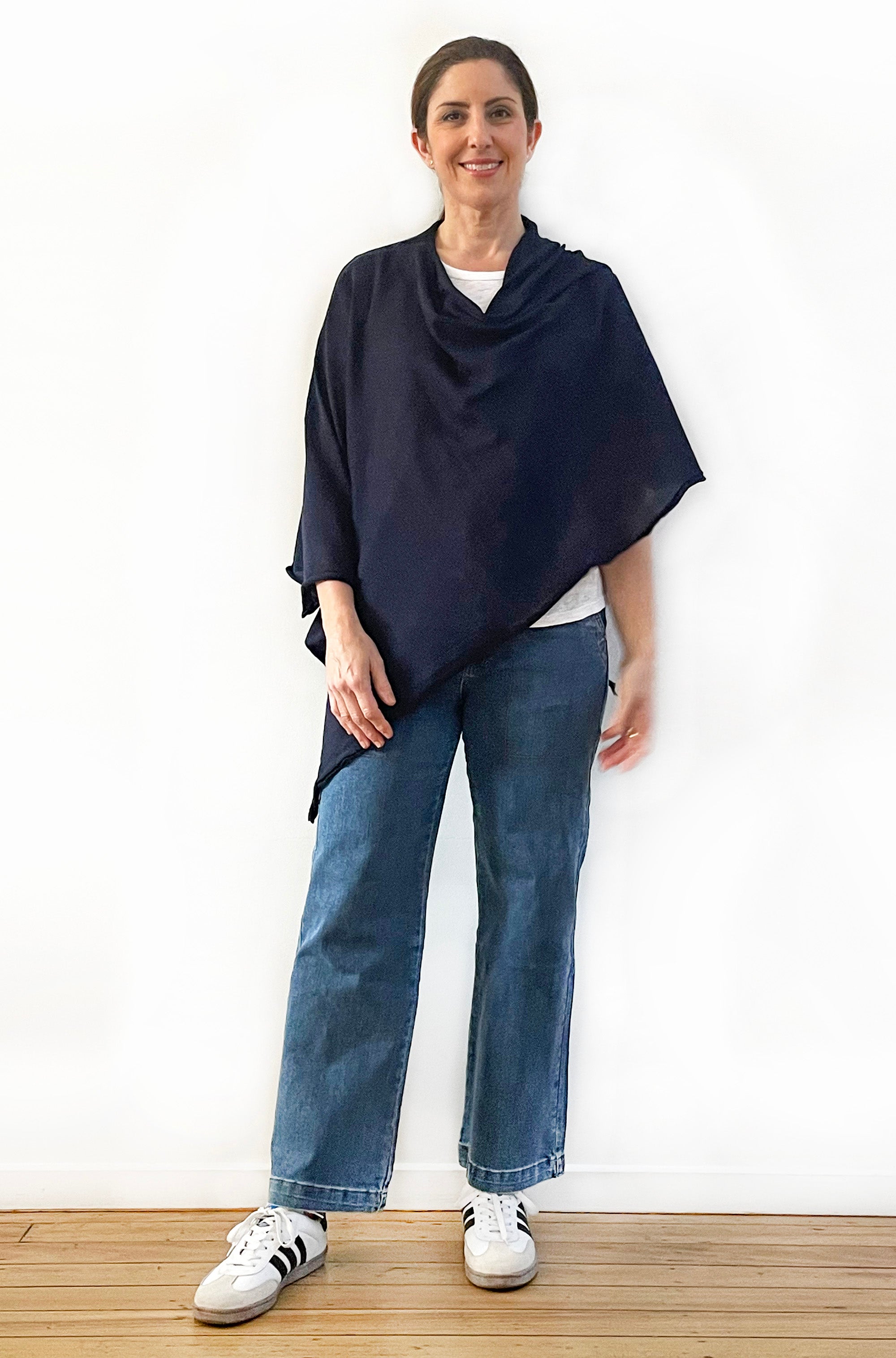 DON'T FORGET ME COTTON 5-WAY KNIT PONCHO NAVY