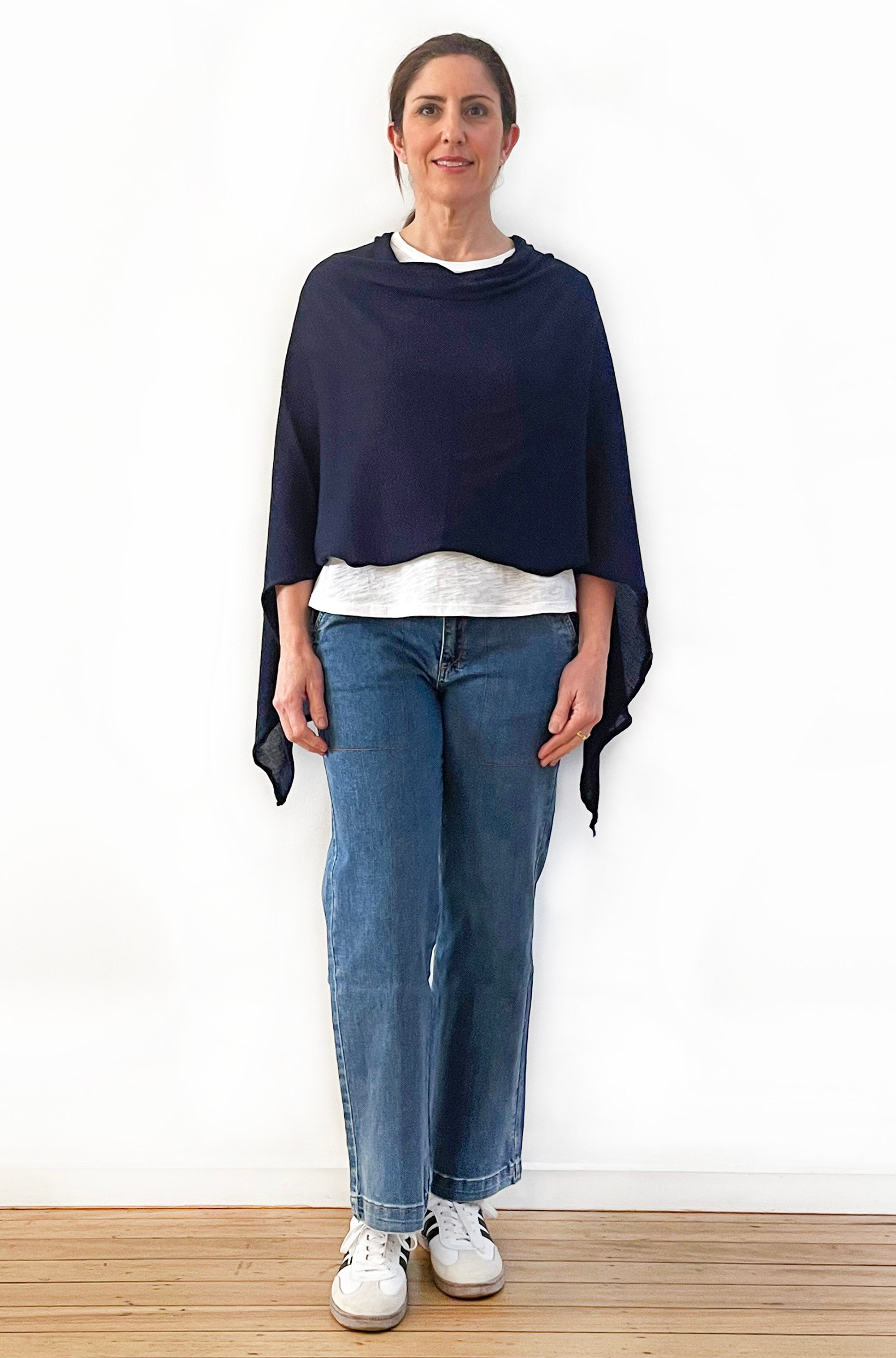 DON'T FORGET ME COTTON 5-WAY KNIT PONCHO NAVY