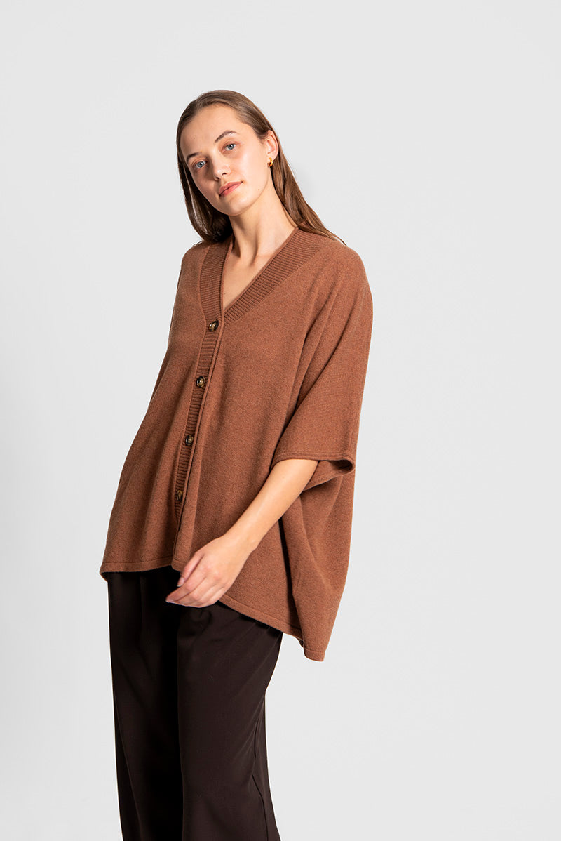 FIELDS MERINO BLEND OVERSIZED BUTTON THRU PONCHO CHESNUT
