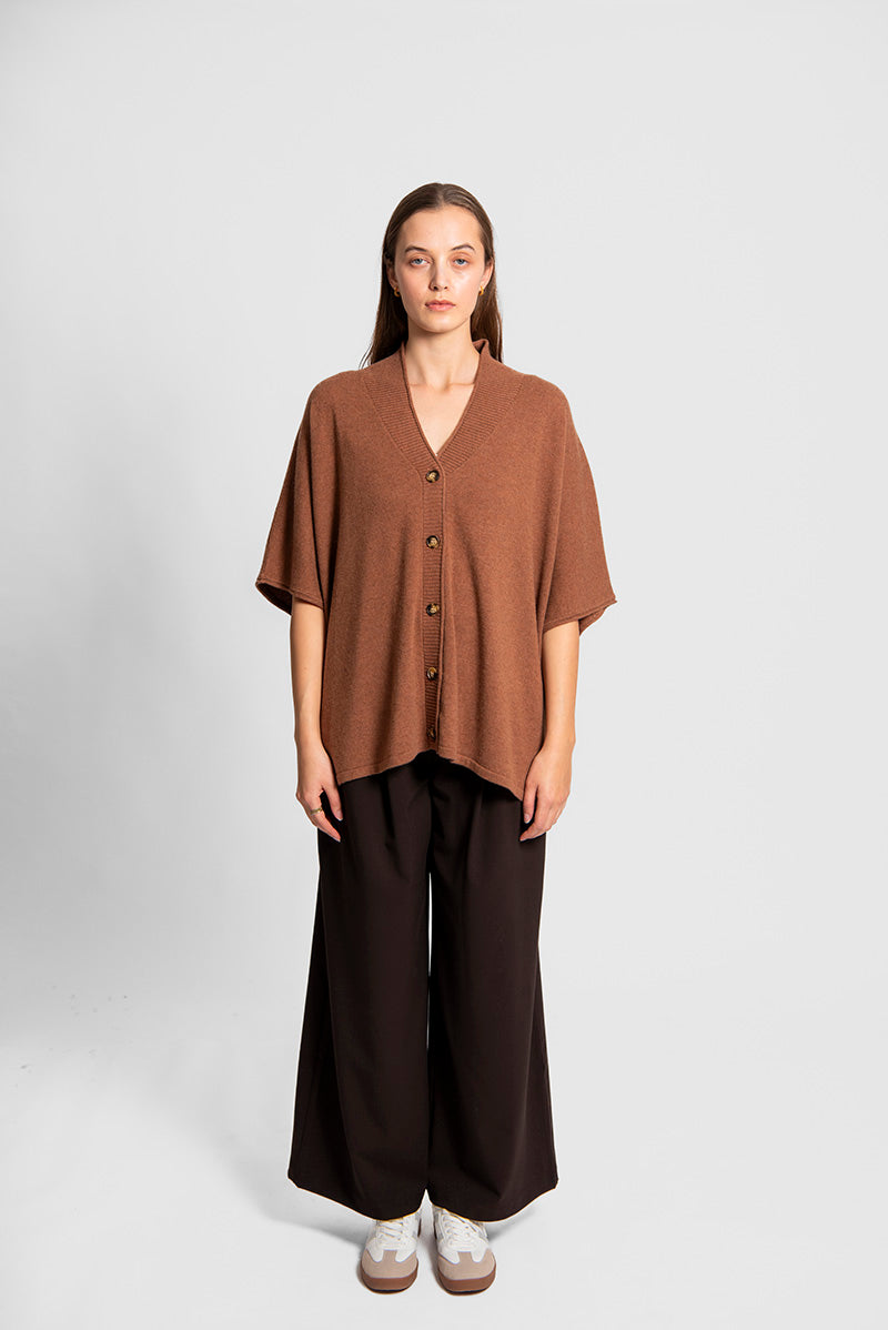 FIELDS MERINO BLEND OVERSIZED BUTTON THRU PONCHO CHESNUT