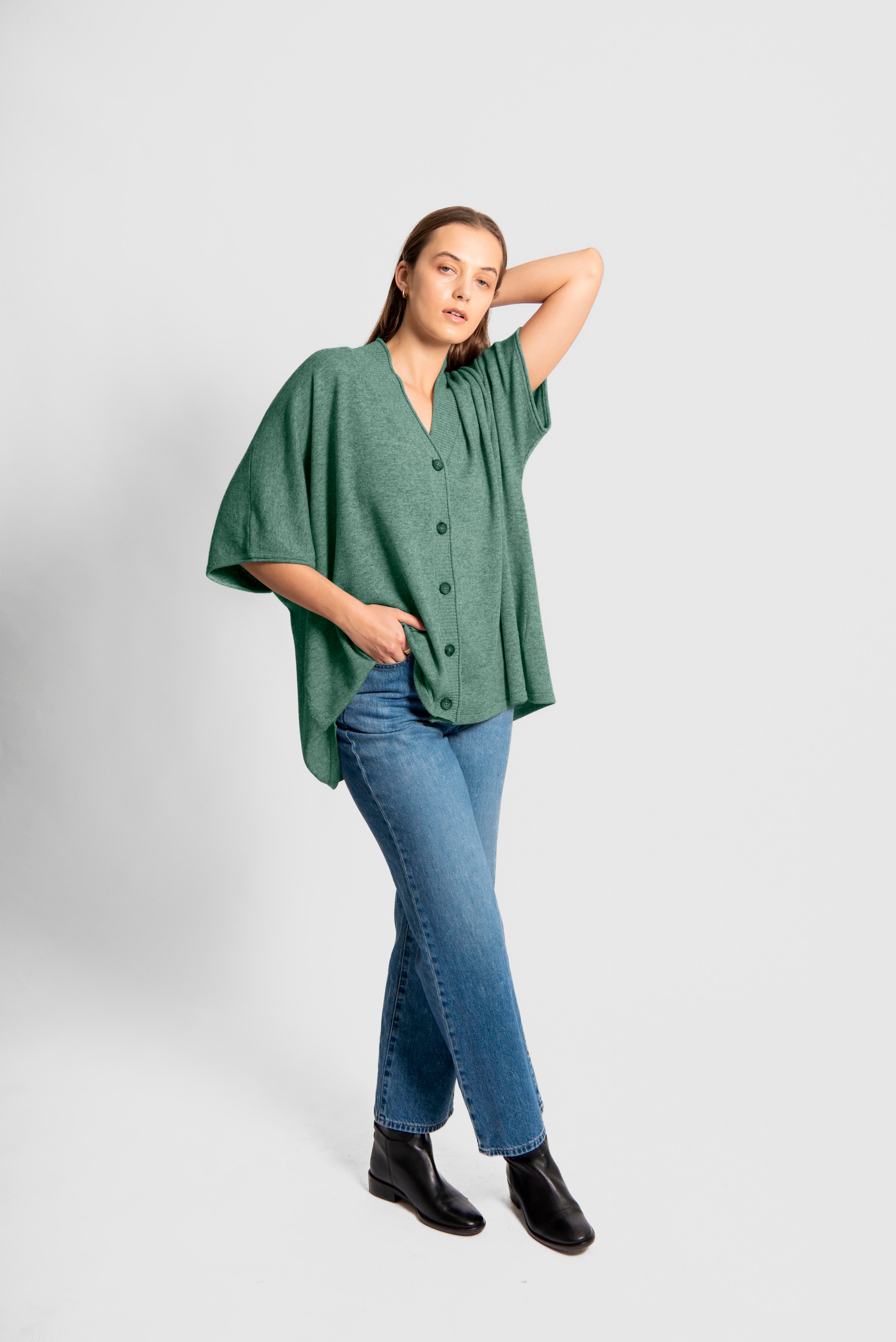 FIELDS MERINO BLEND OVERSIZED BUTTON THRU PONCHO FOREST GREEN