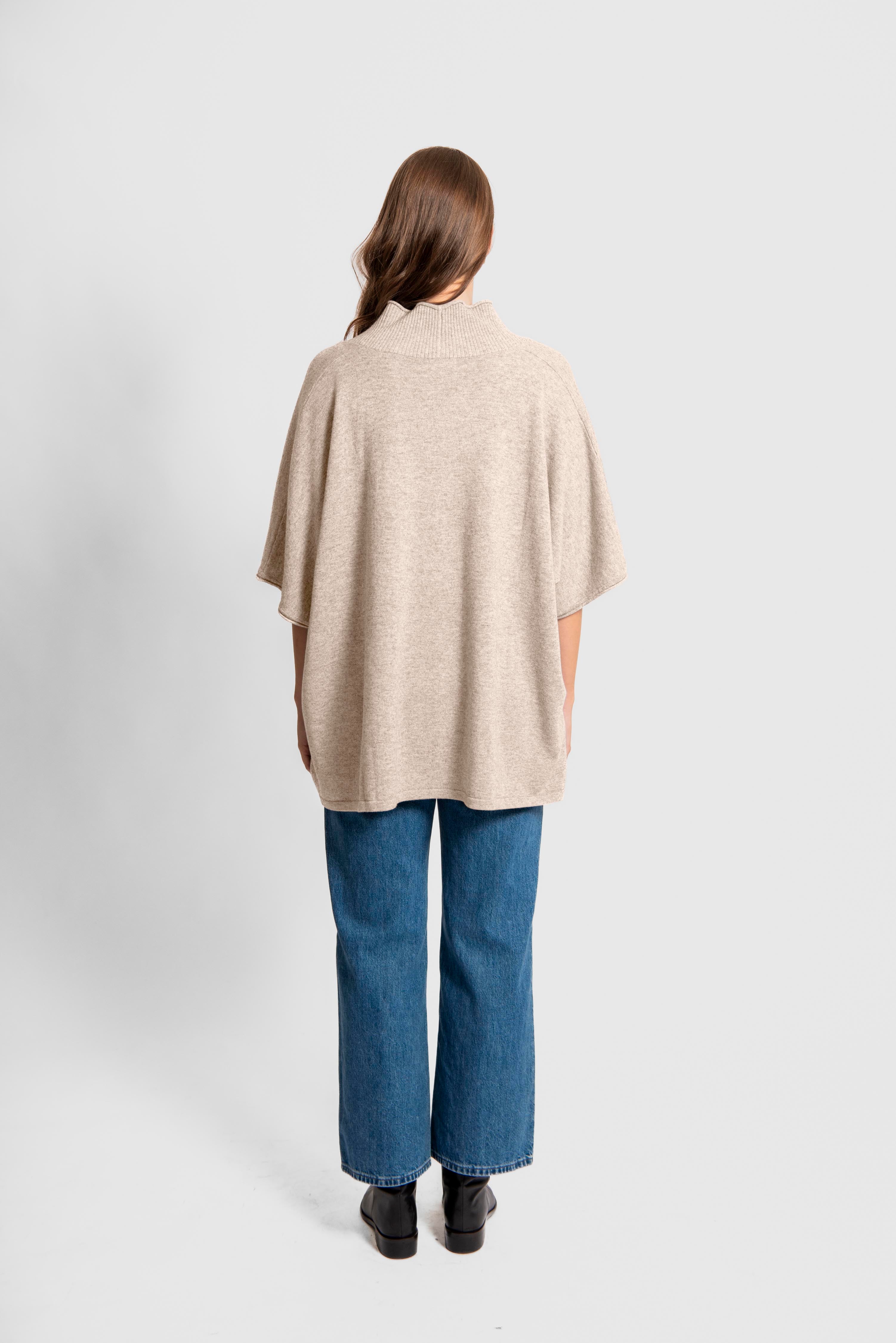 FIELDS MERINO BLEND OVERSIZED BUTTON THRU PONCHO WHITE PEPPER