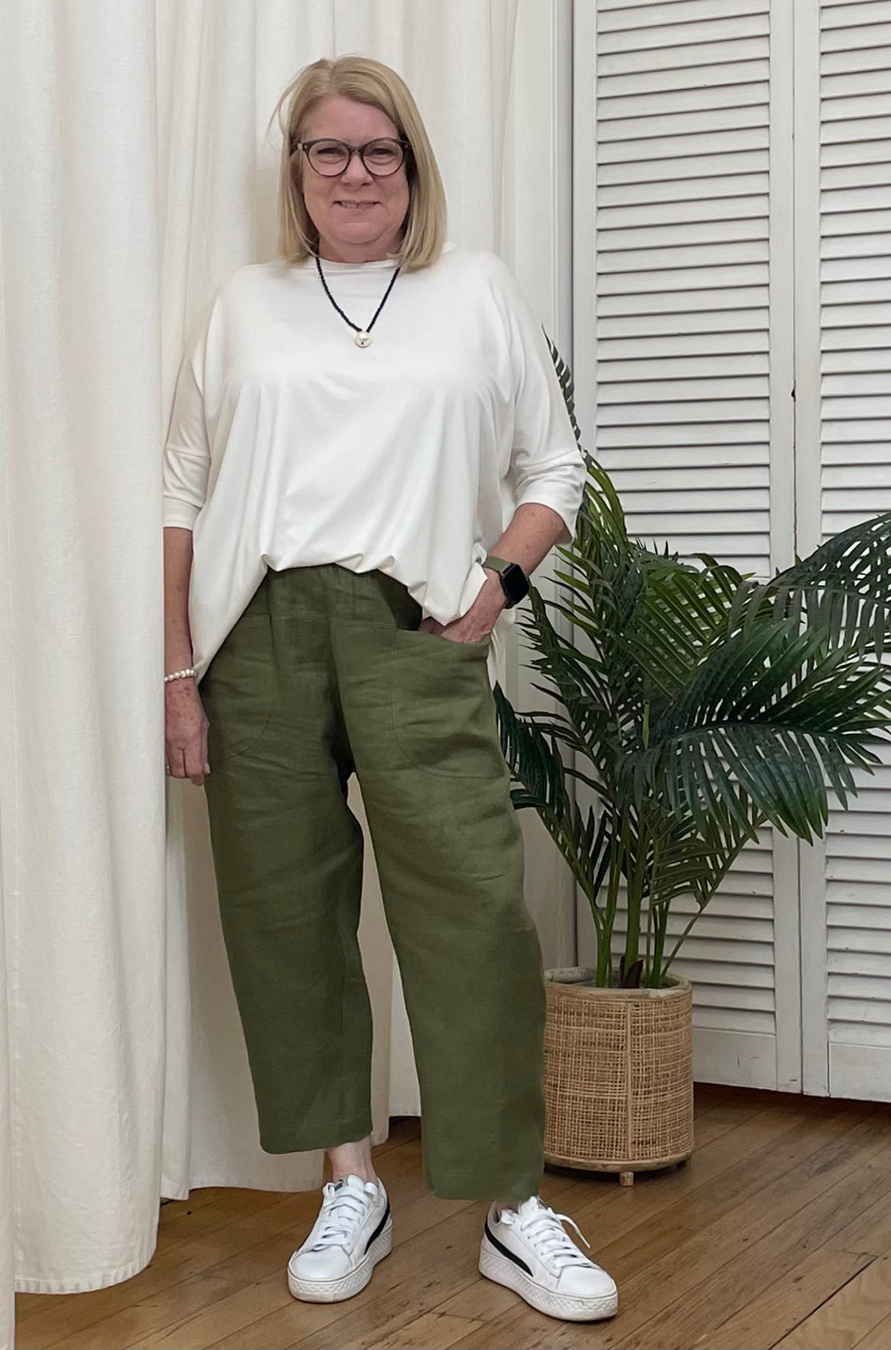 LINEN POCKET PANT GRASS GREEN