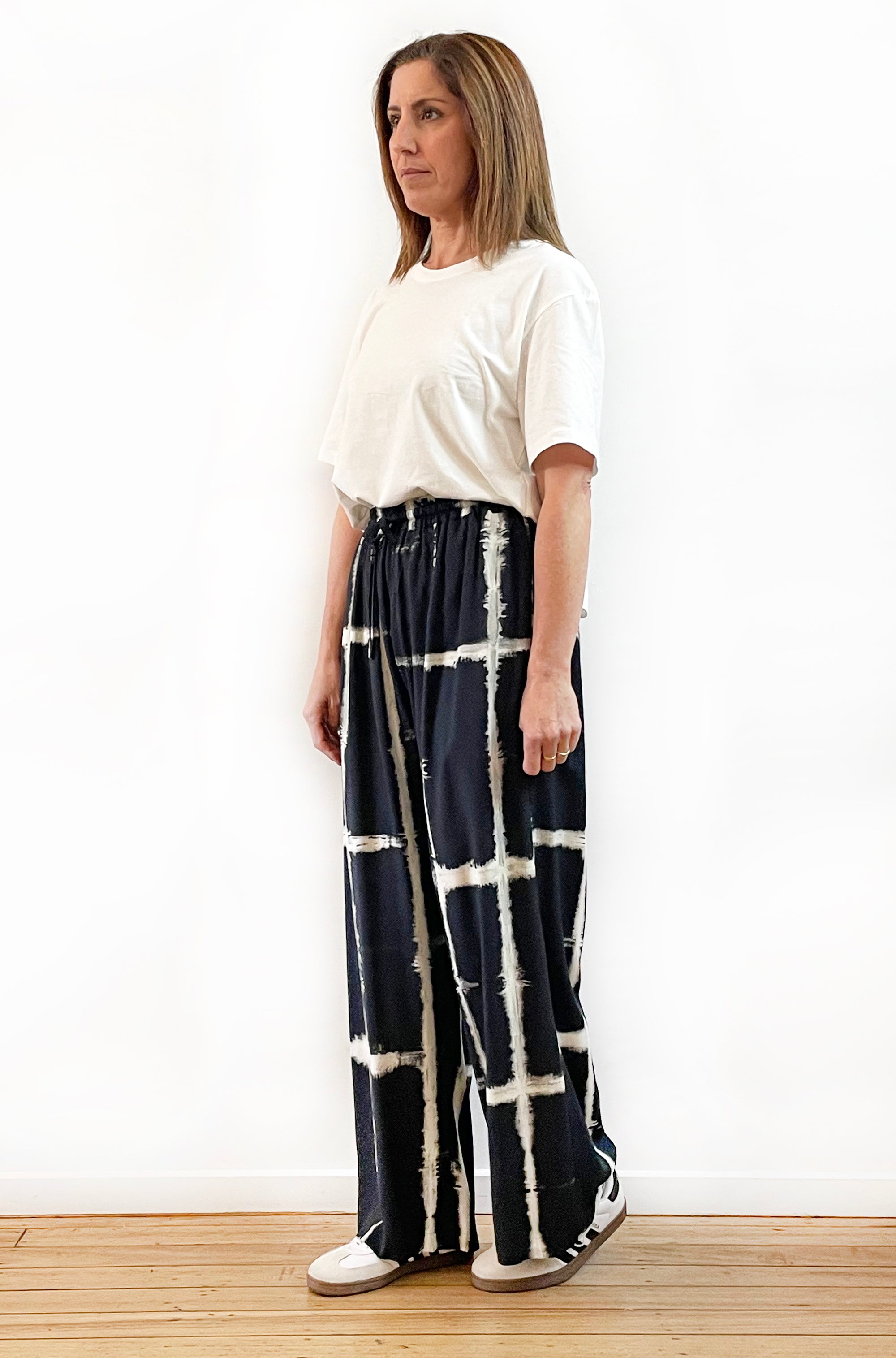 HAND DYED FULL LENGTH WIDE LEG PANT CHECK