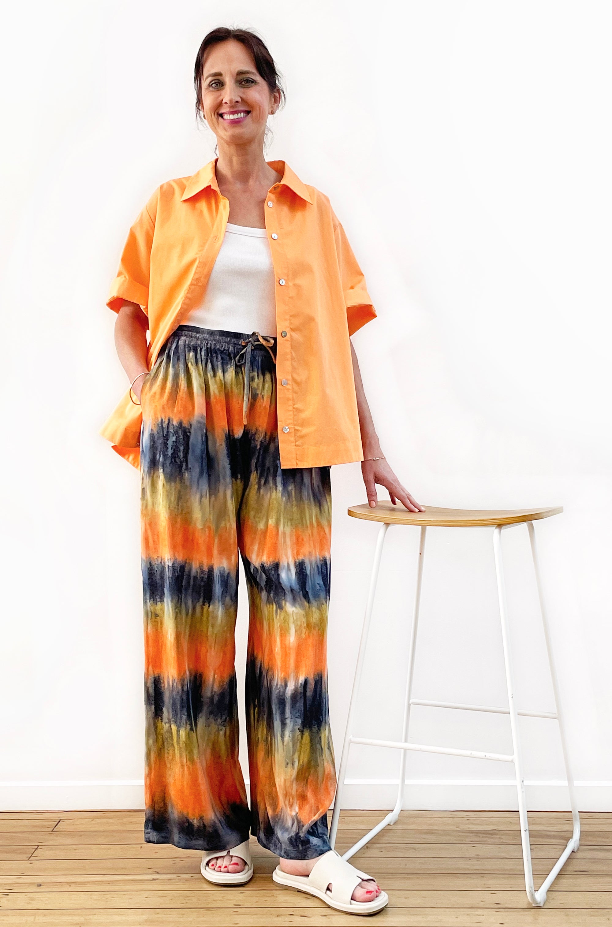 HAND DYED FULL LENGTH WIDE LEG PANT SUNSET SAND