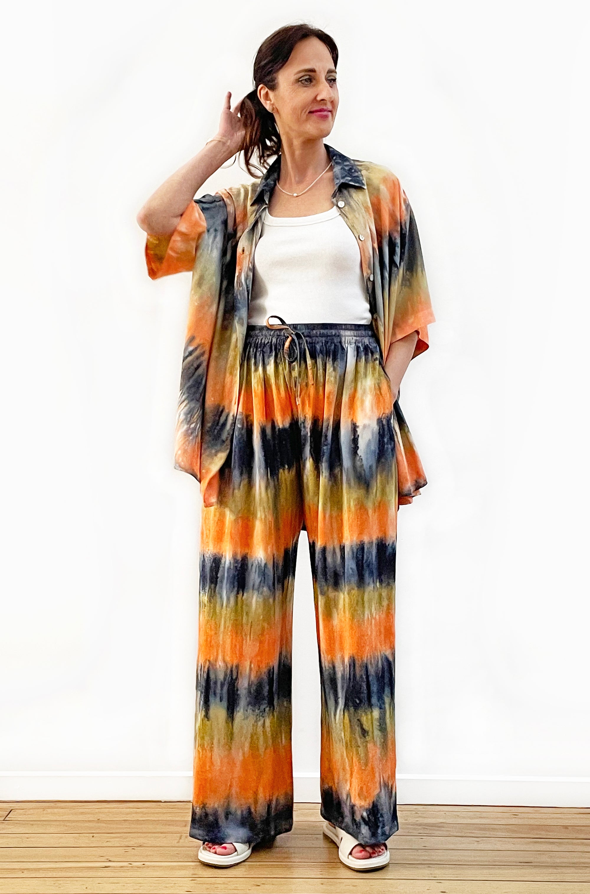 HAND DYED BUTTON THRU SHIRT SUNSET SAND