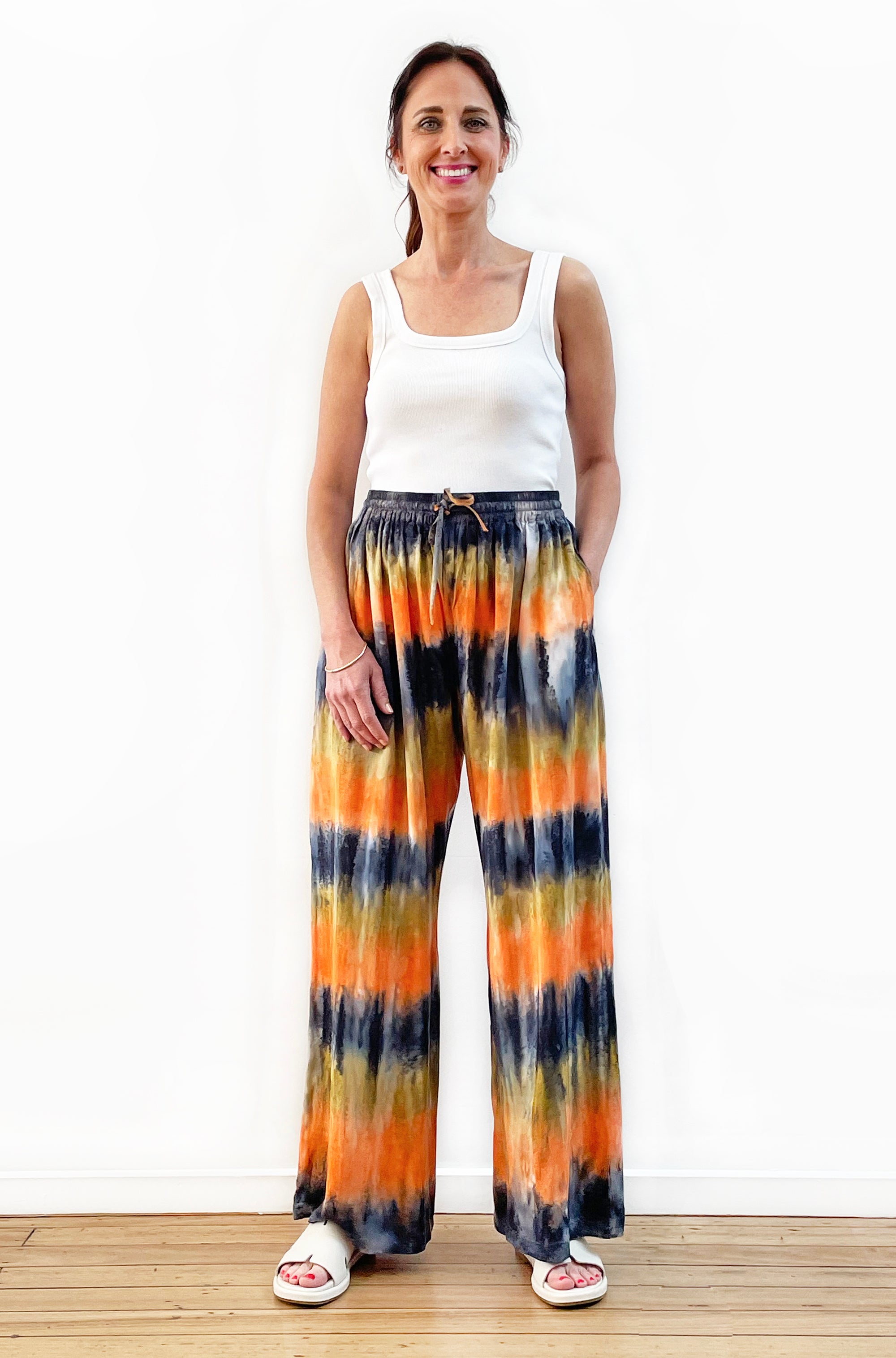 HAND DYED FULL LENGTH WIDE LEG PANT SUNSET SAND
