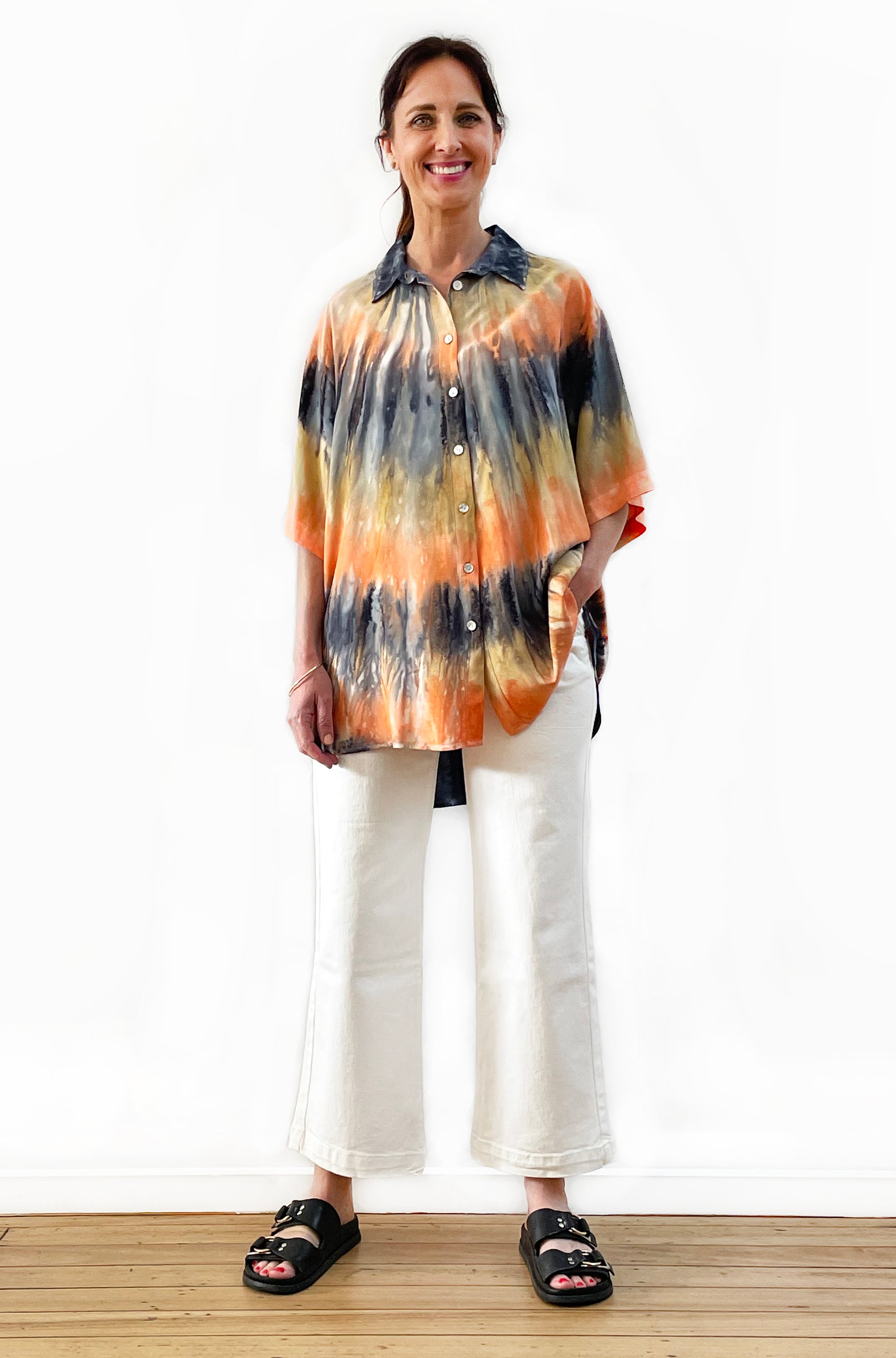 HAND DYED BUTTON THRU SHIRT SUNSET SAND