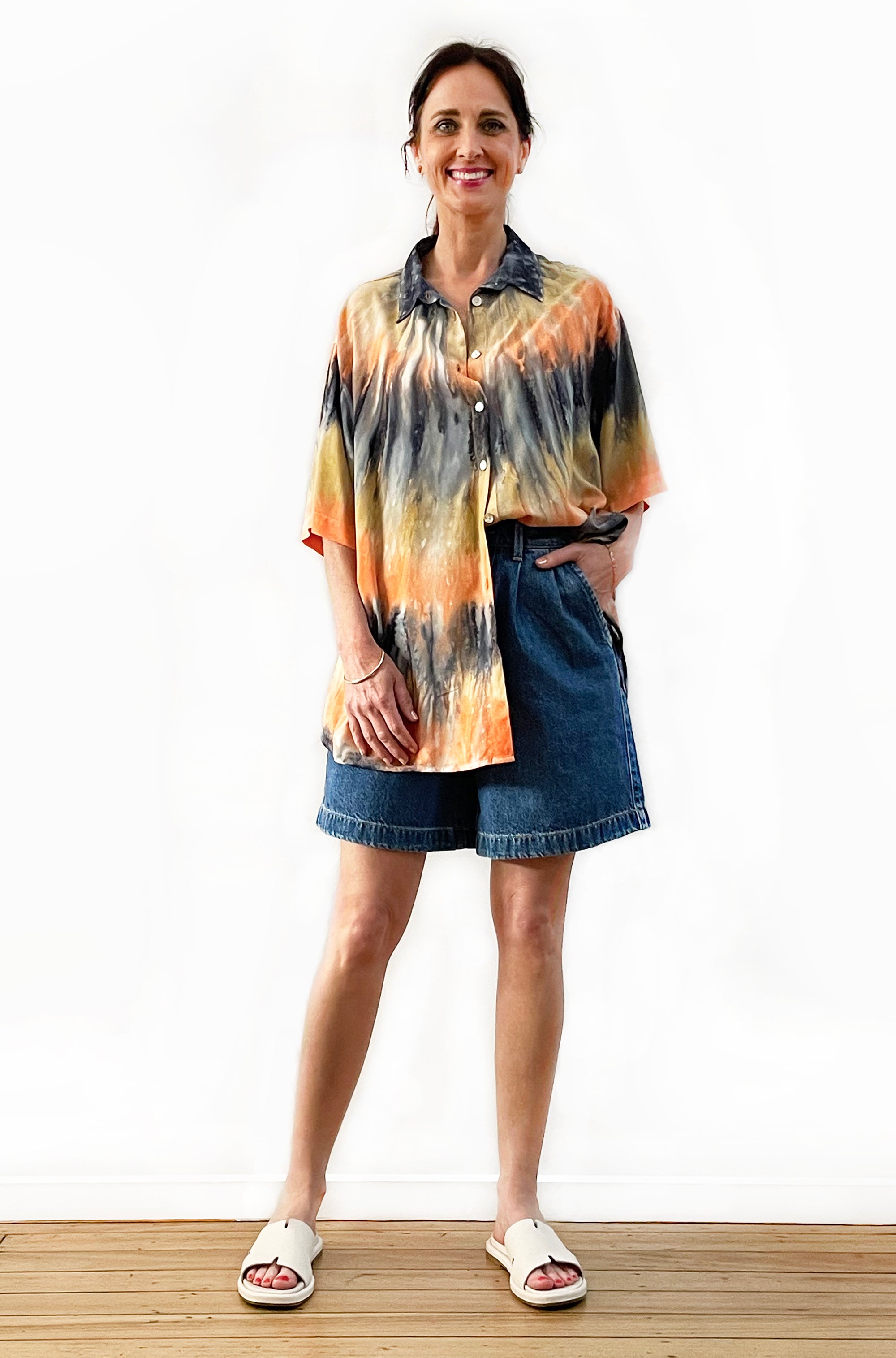 HAND DYED BUTTON THRU SHIRT SUNSET SAND