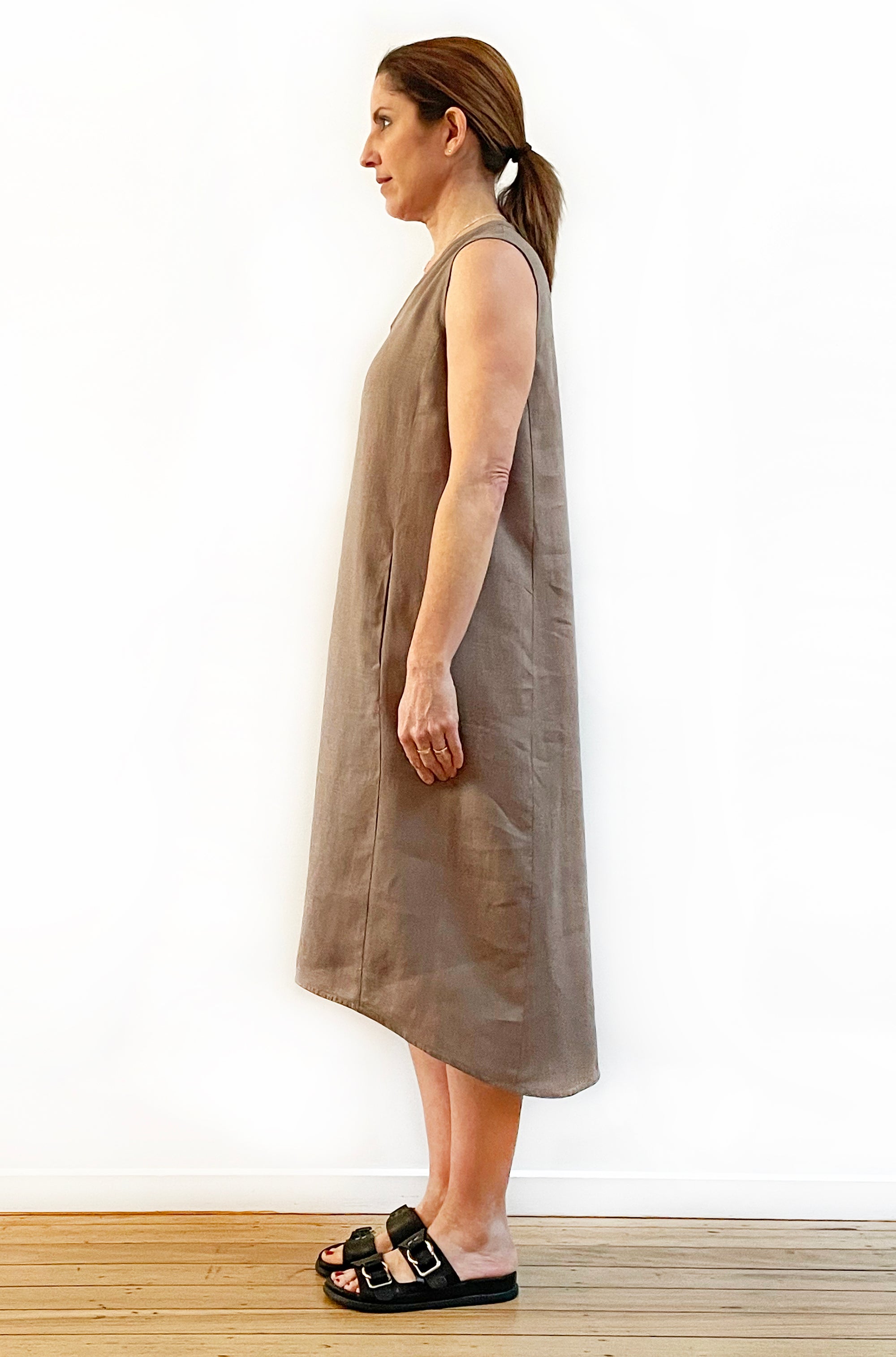 LINEN A-LINE TANK DRESS MOCHA