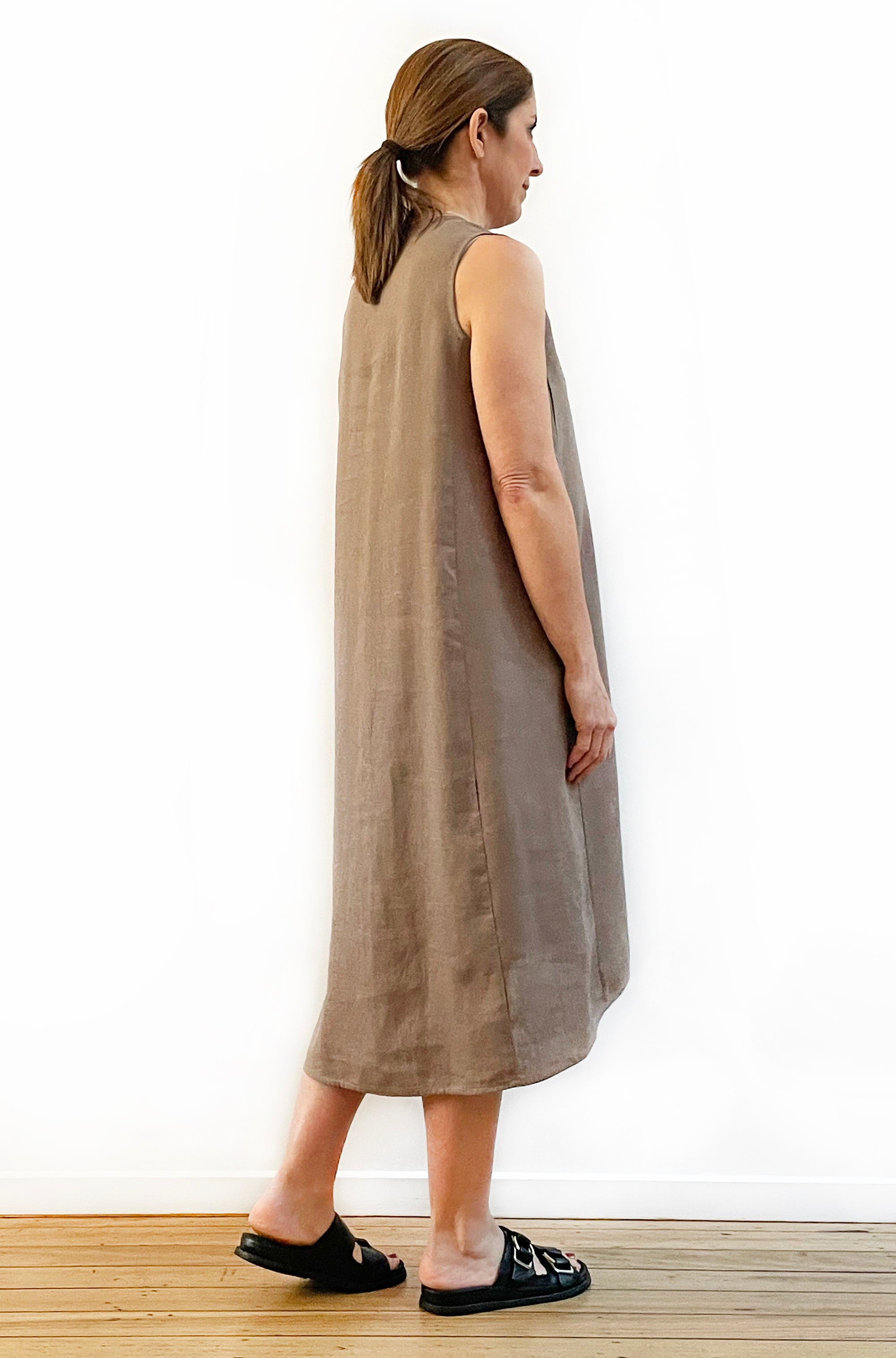 LINEN A-LINE TANK DRESS MOCHA