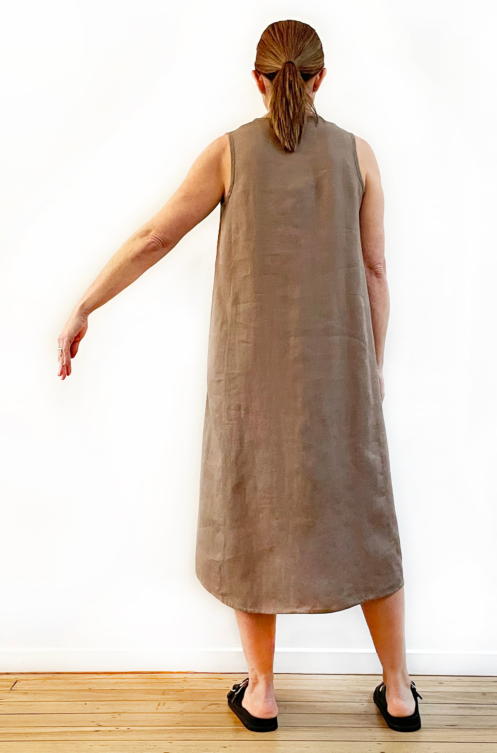 LINEN A-LINE TANK DRESS MOCHA