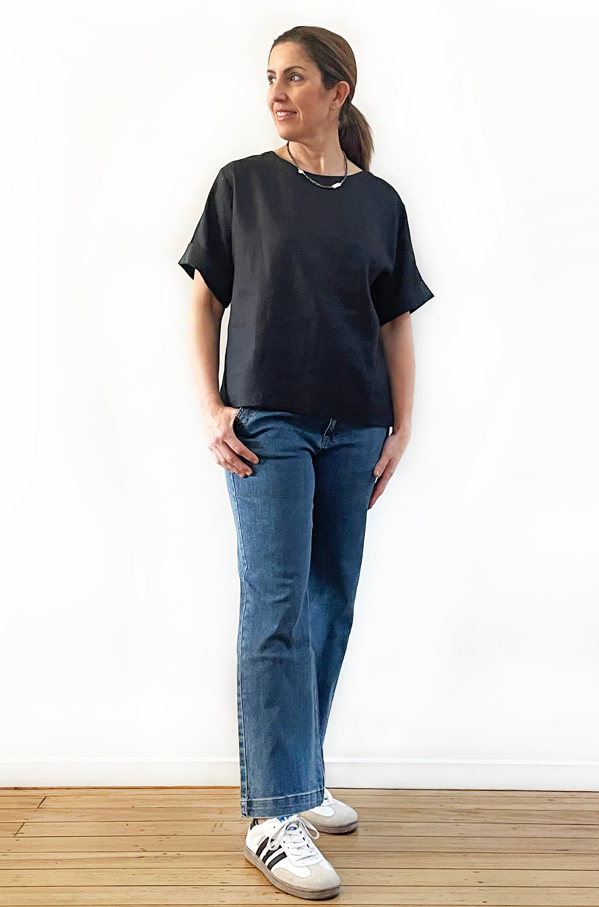 LINEN BOXY TOP BLACK