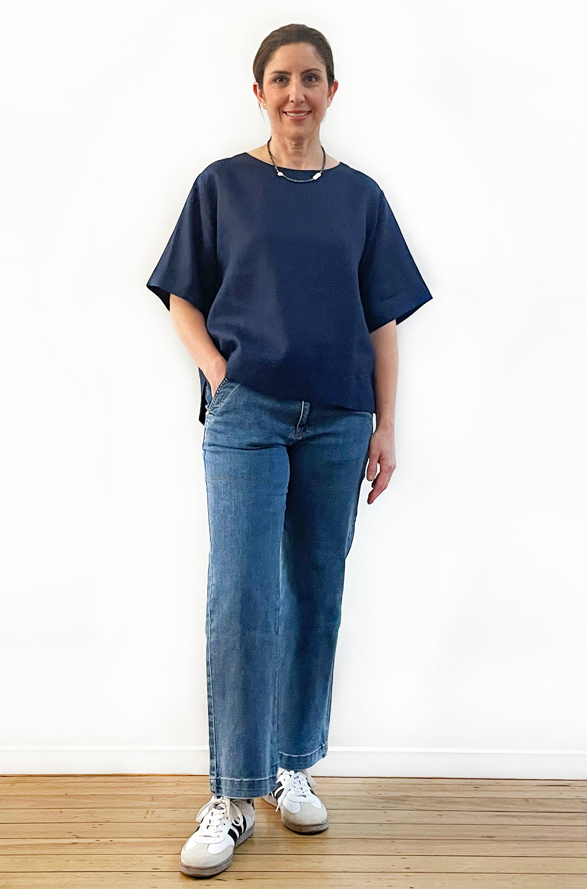 LINEN BOXY TOP NAVY