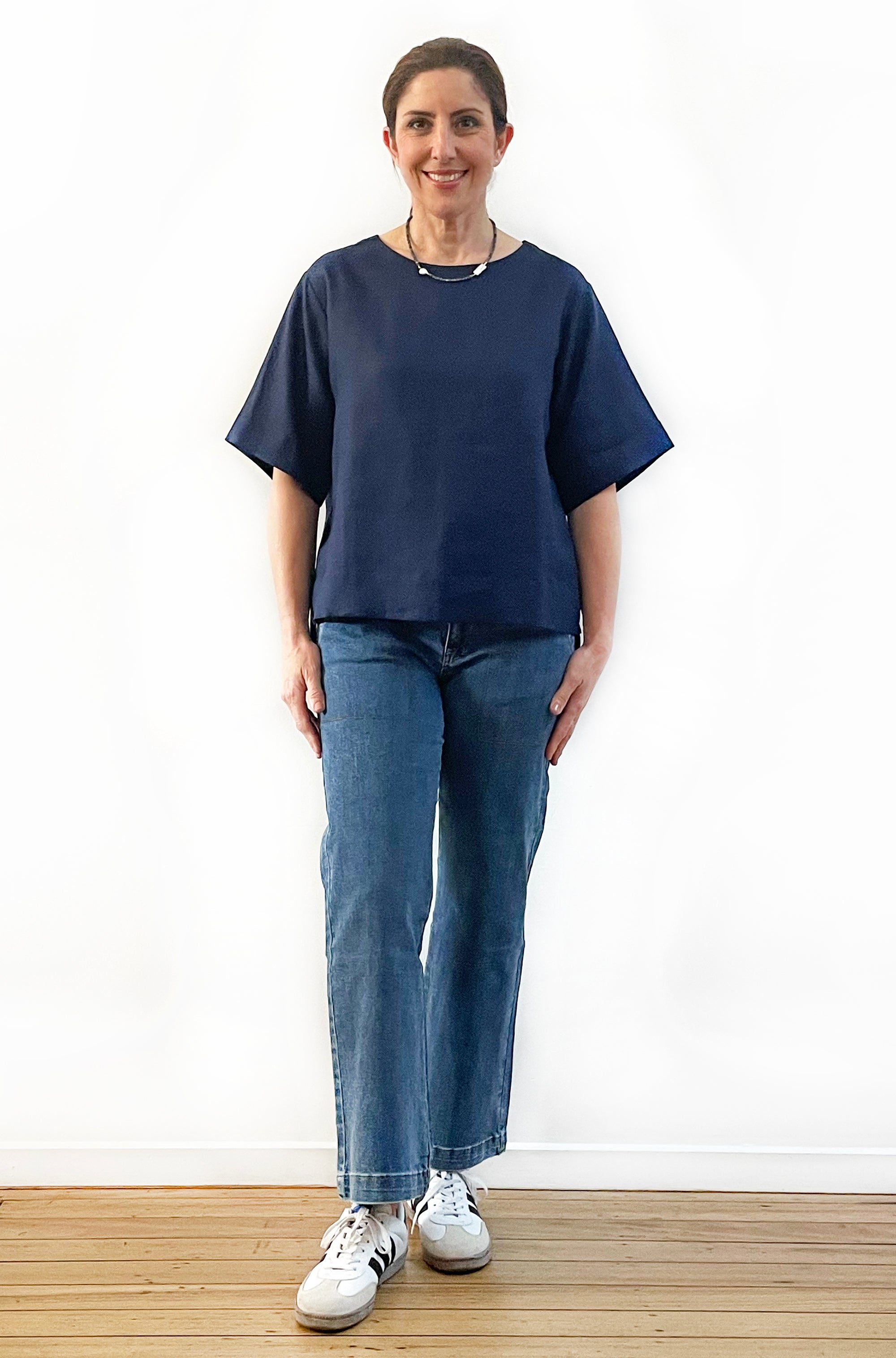 LINEN BOXY TOP NAVY